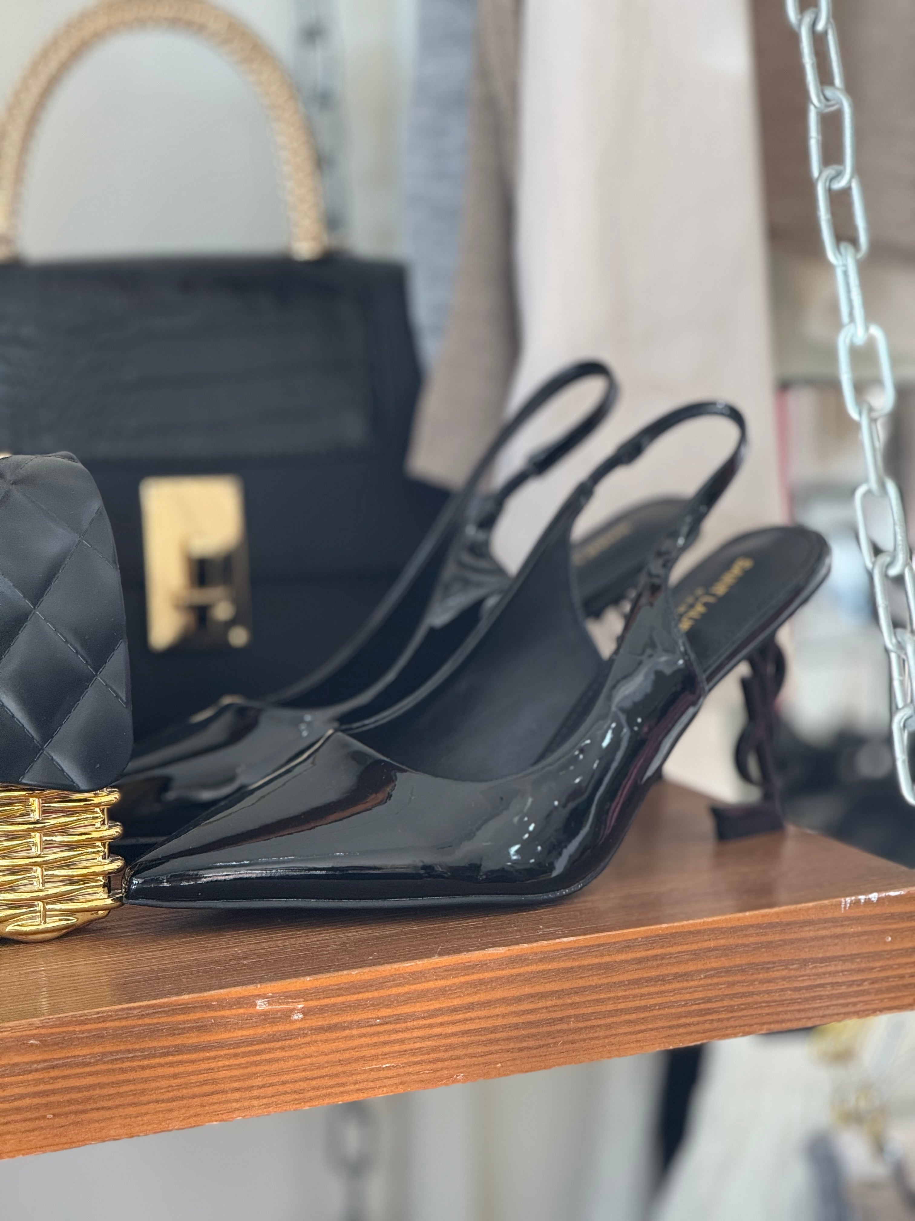 Leather pointed toe heels