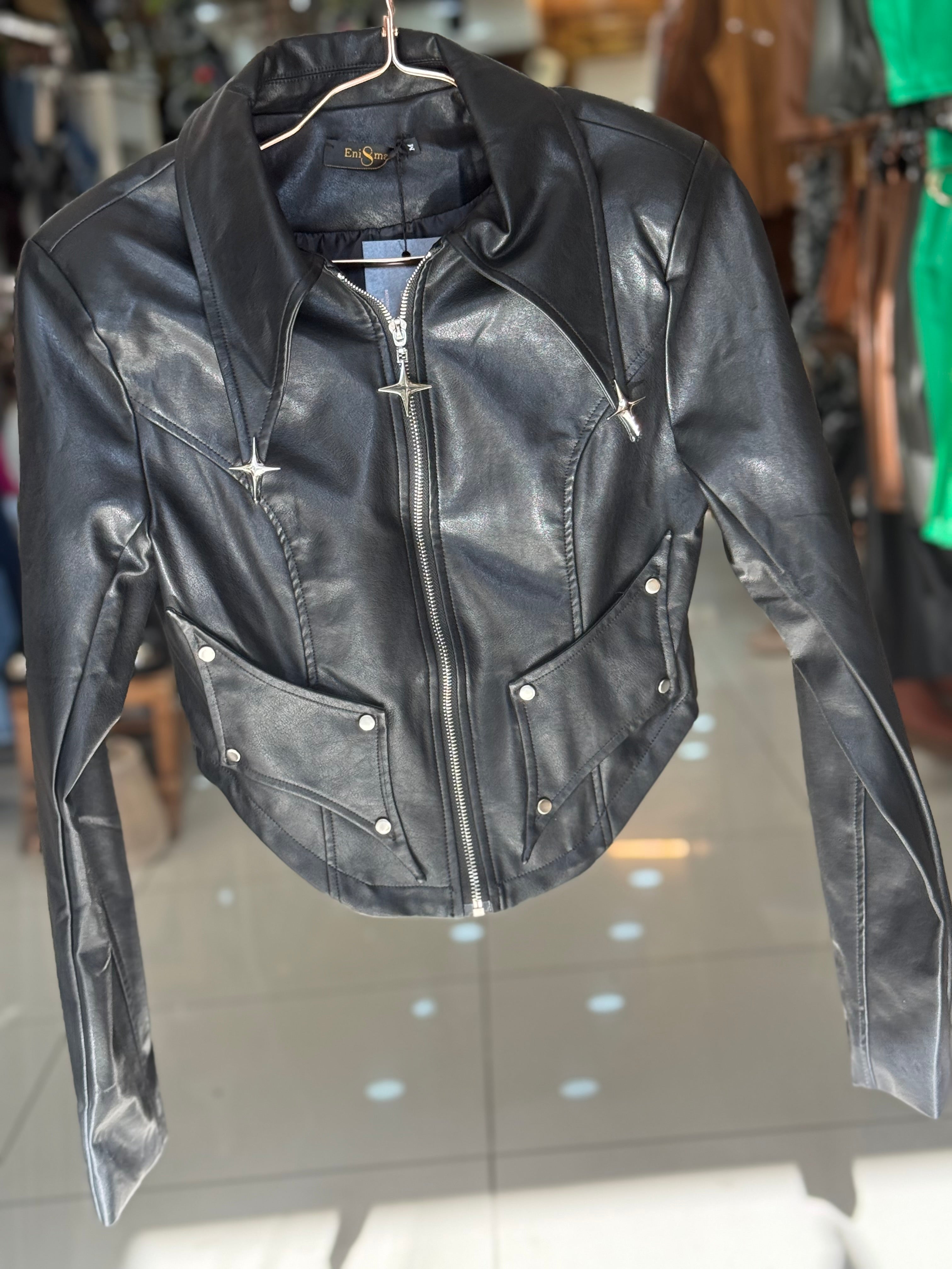 Zipper-Detail Leather Jacket