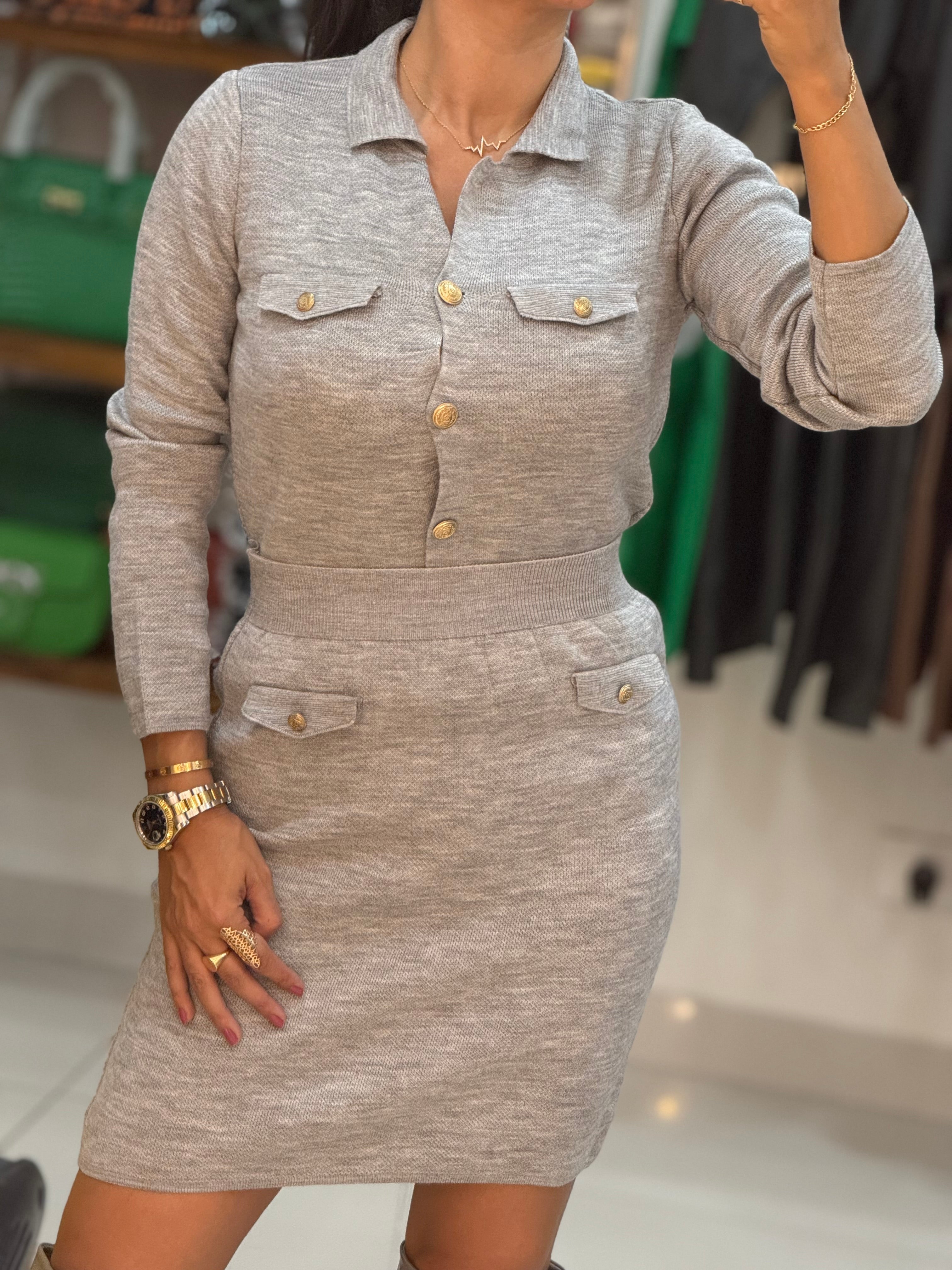 Grey knit sweater & skirt