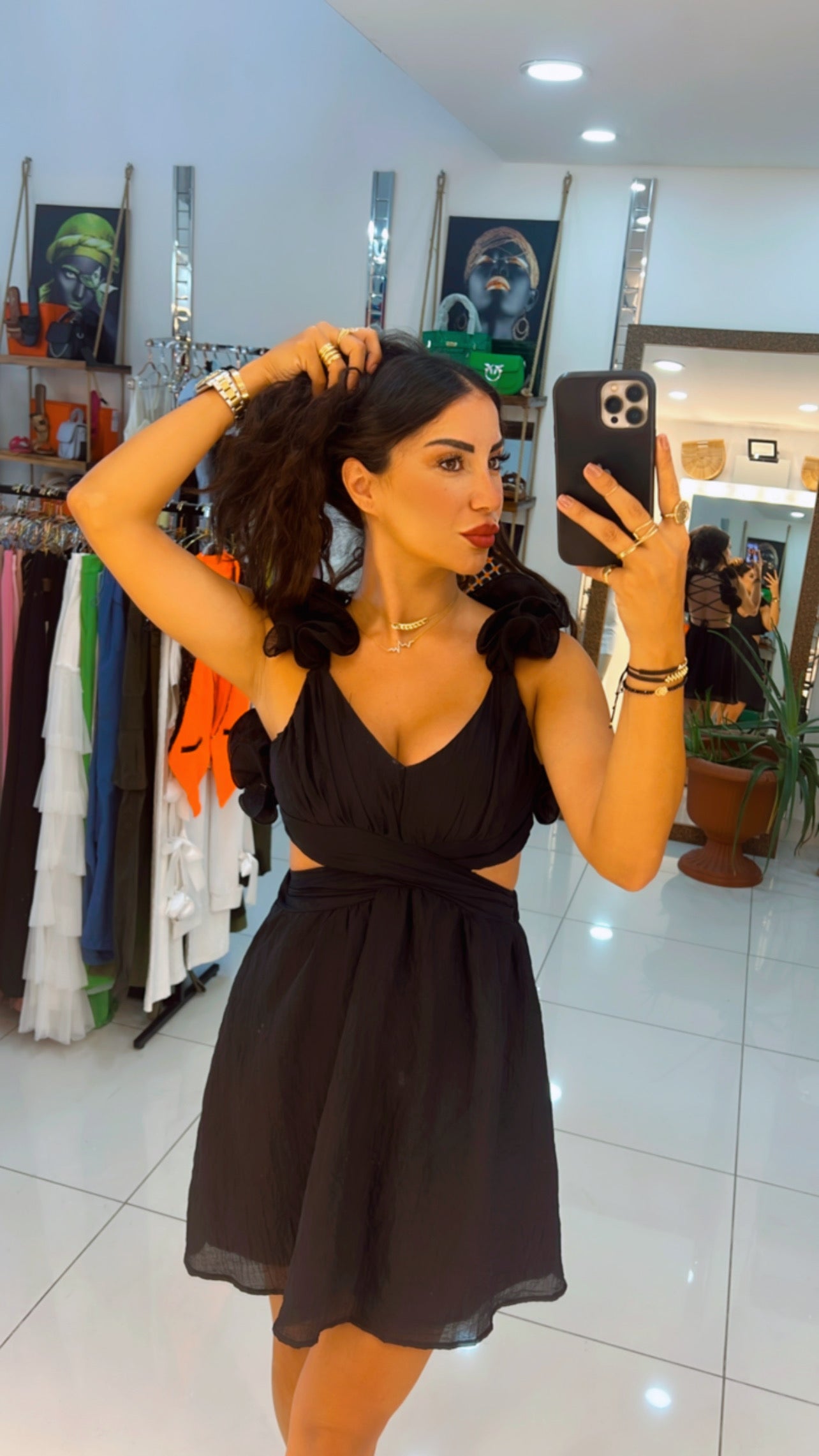 Ruffle Mini Dress with Open Back and Adjustable Straps