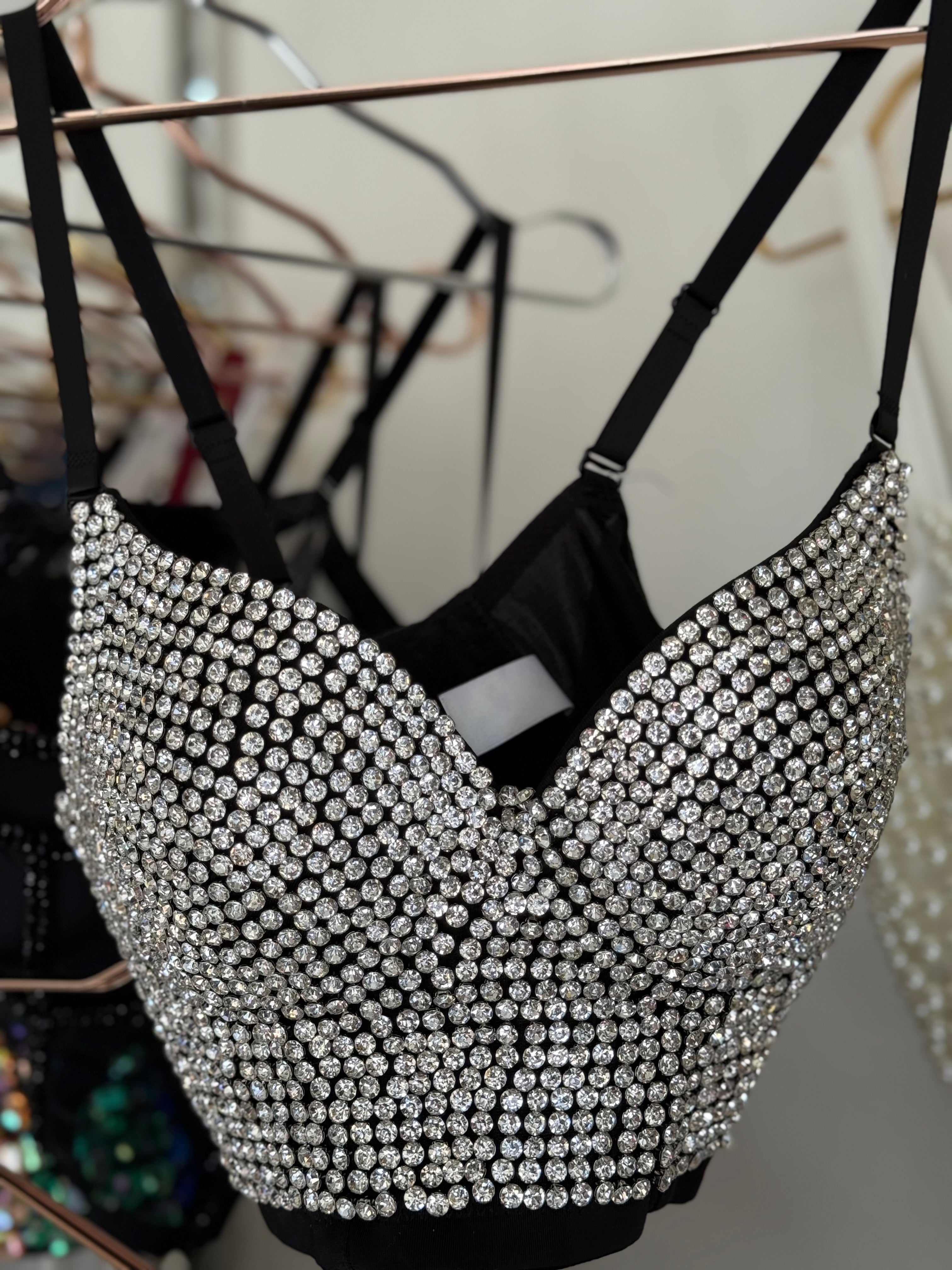 Diamond-Studded Black Corset Top