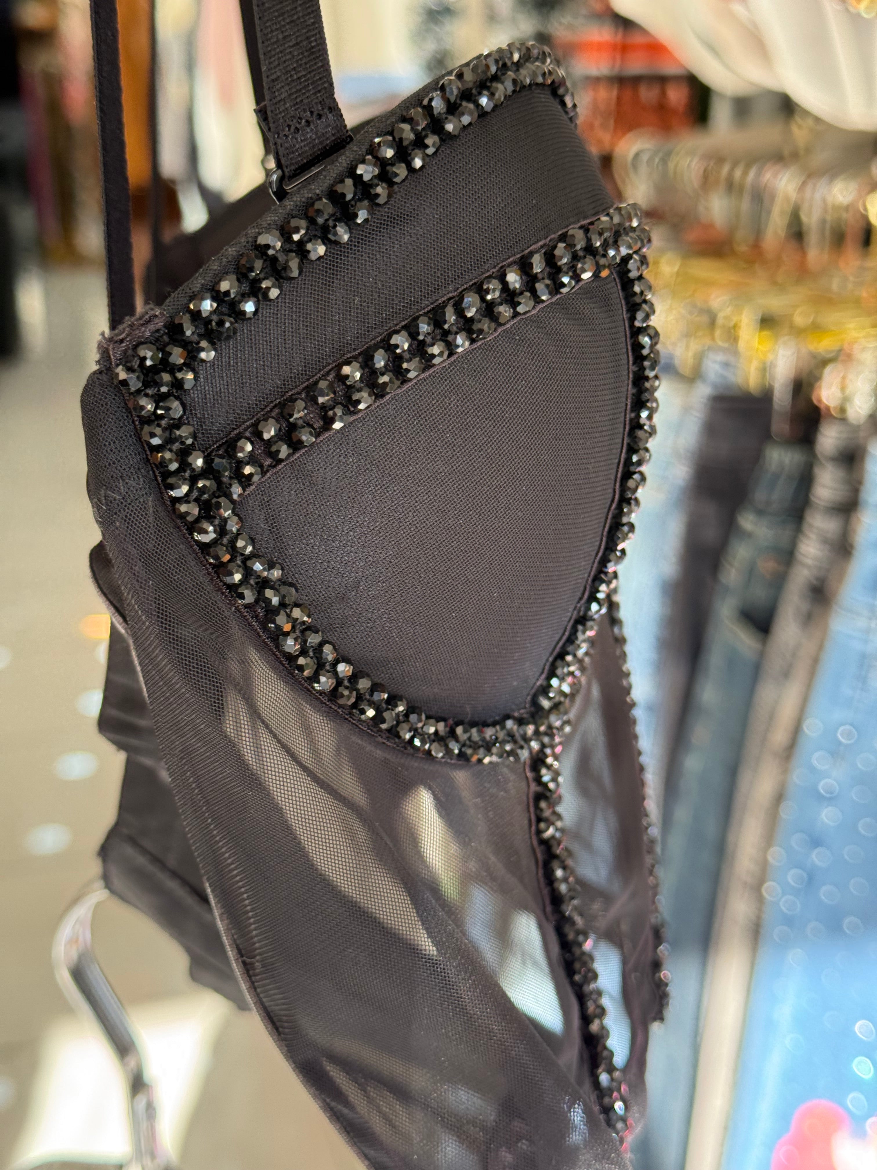 Black Rhinestone See-Through Padded Corset