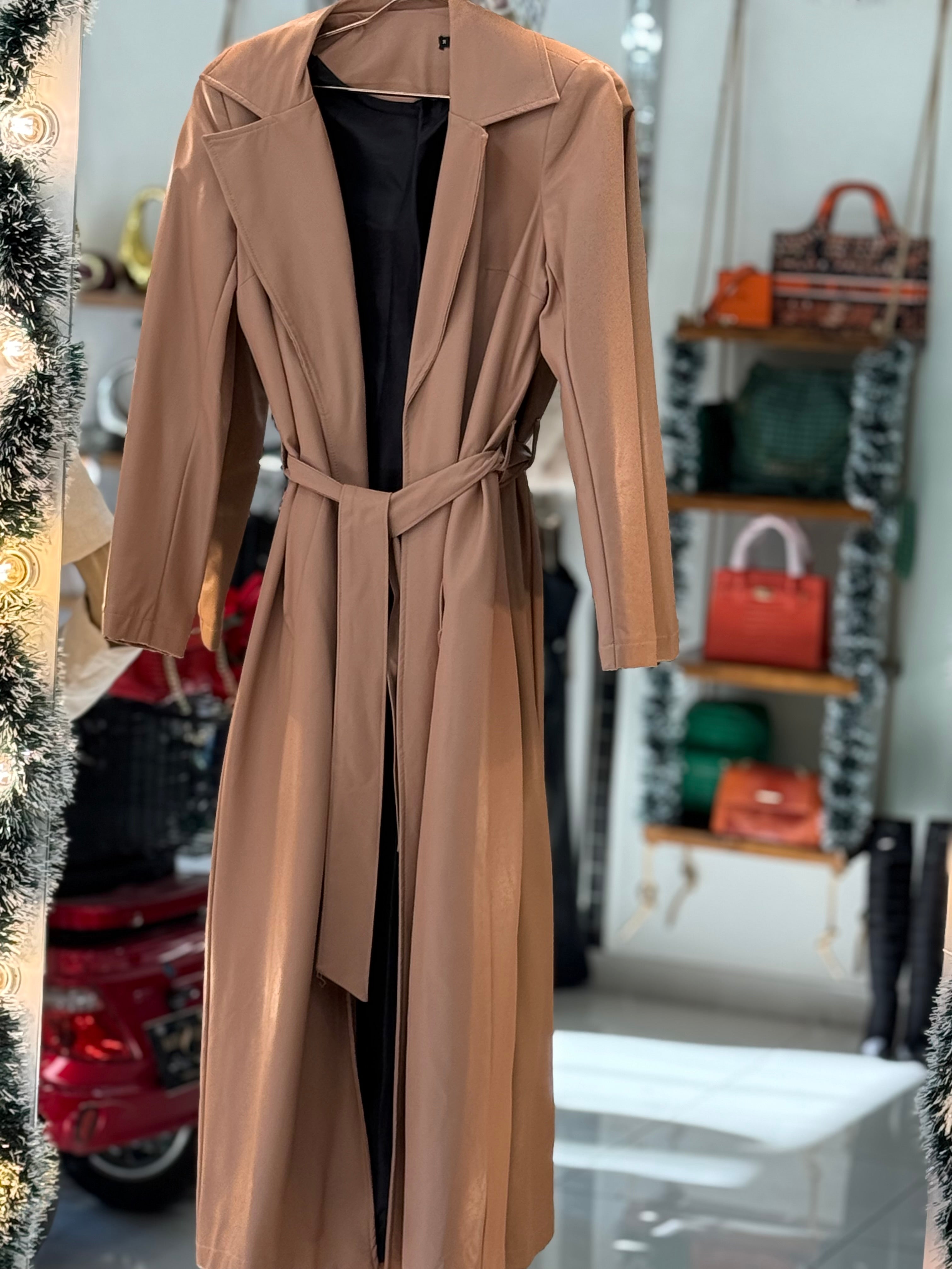 Leather nude long coat