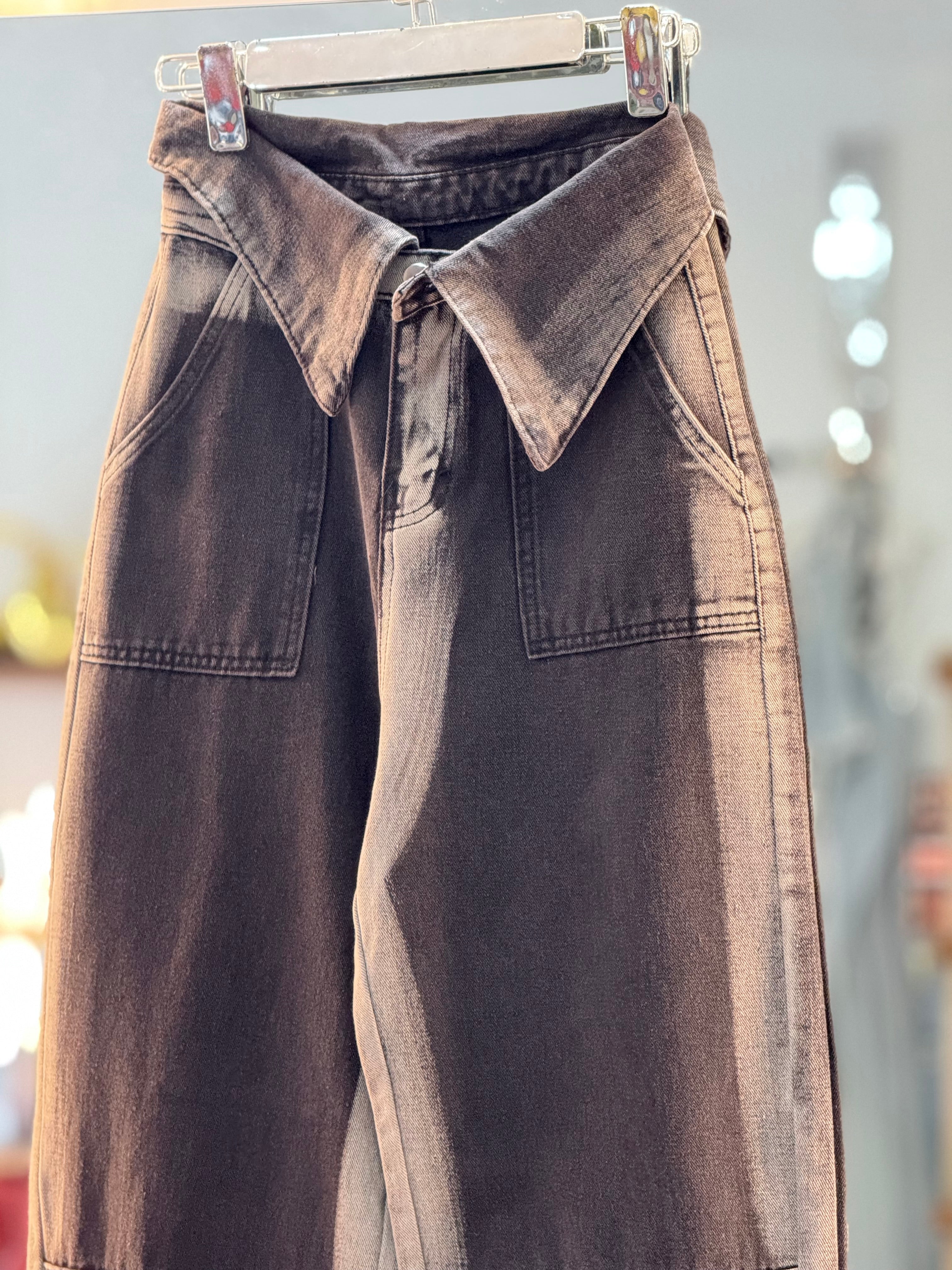 Two-Tone Grey Jeans with Wrapped Waist