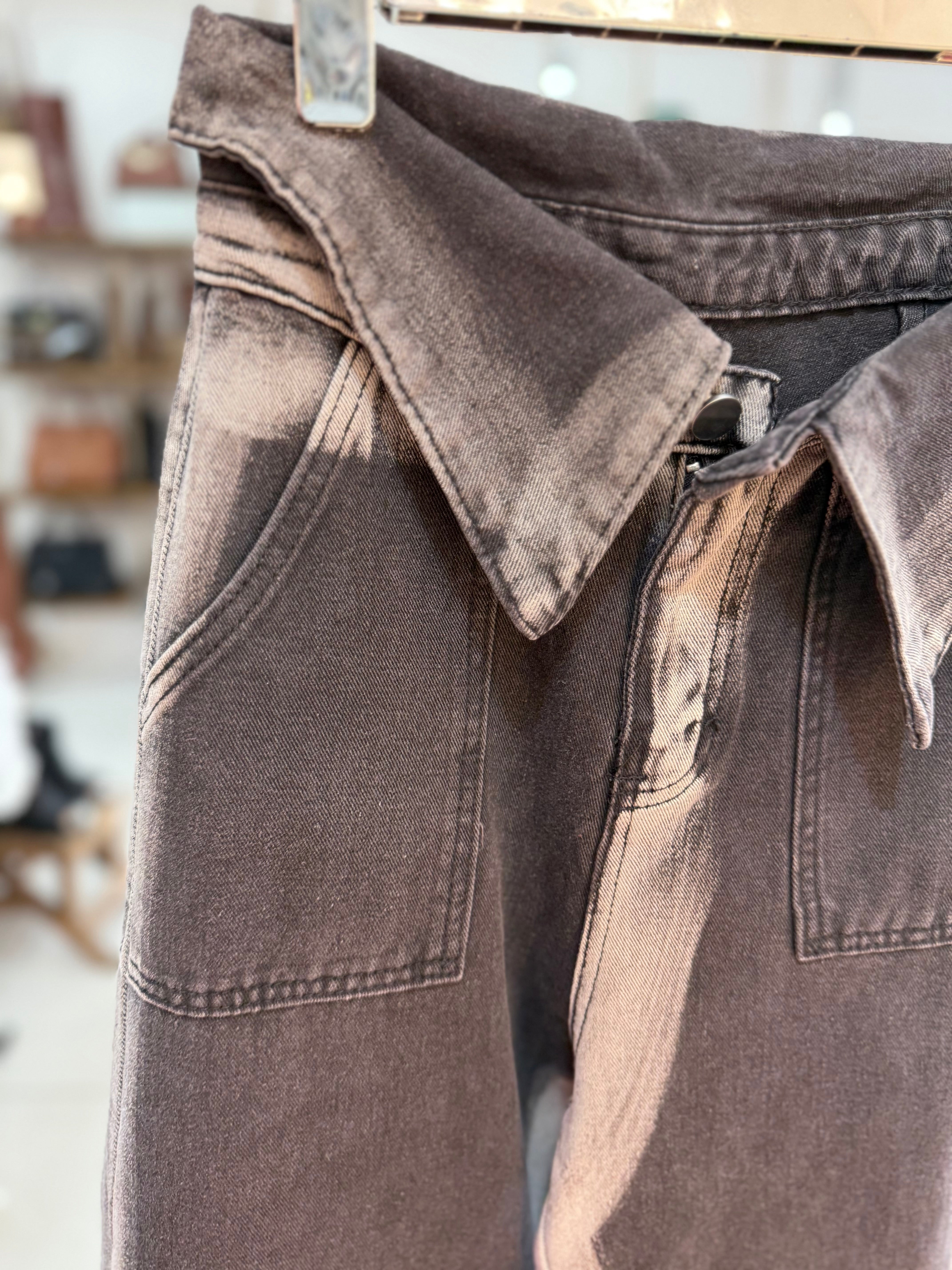 Two-Tone Grey Jeans with Wrapped Waist