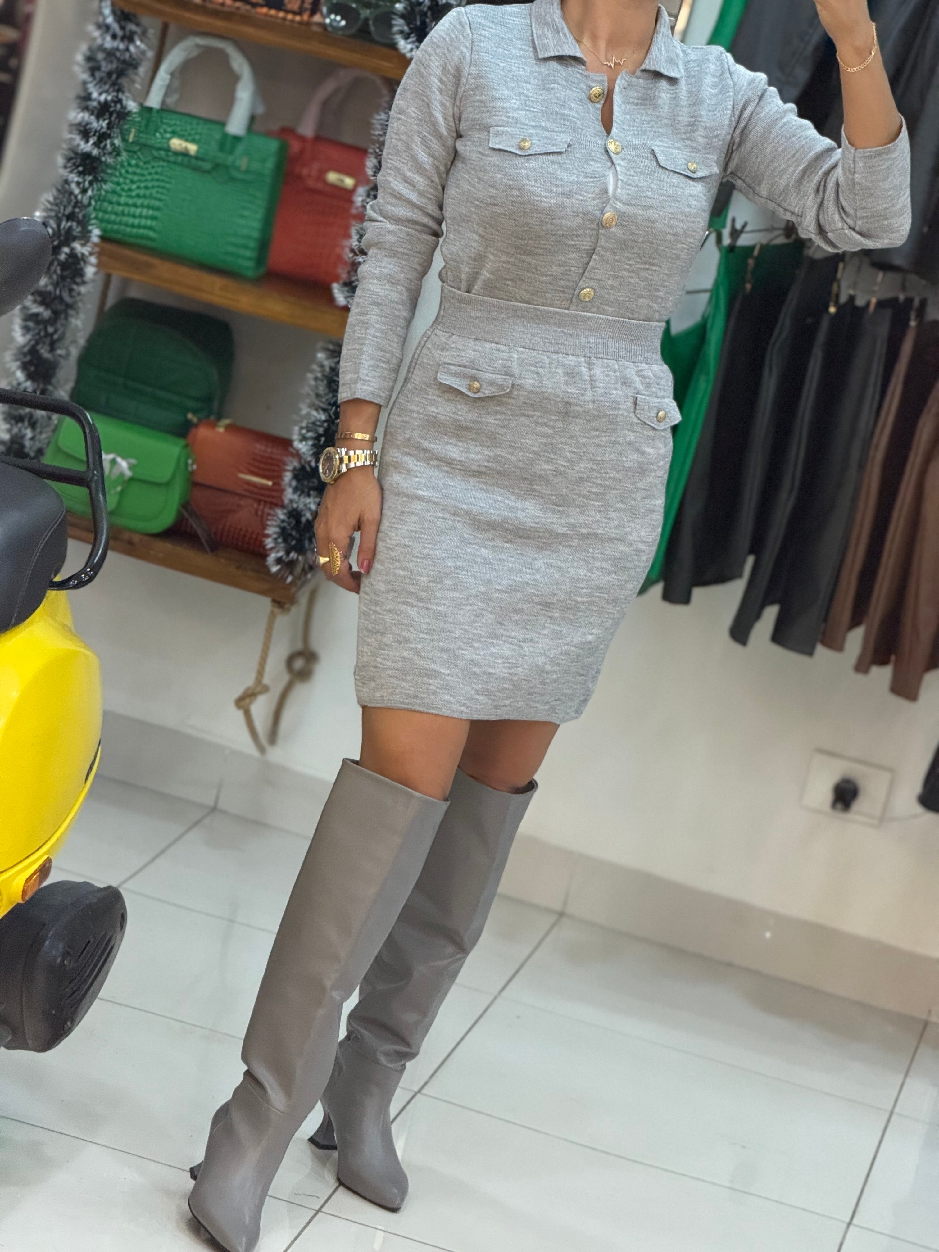 Grey knit sweater & skirt