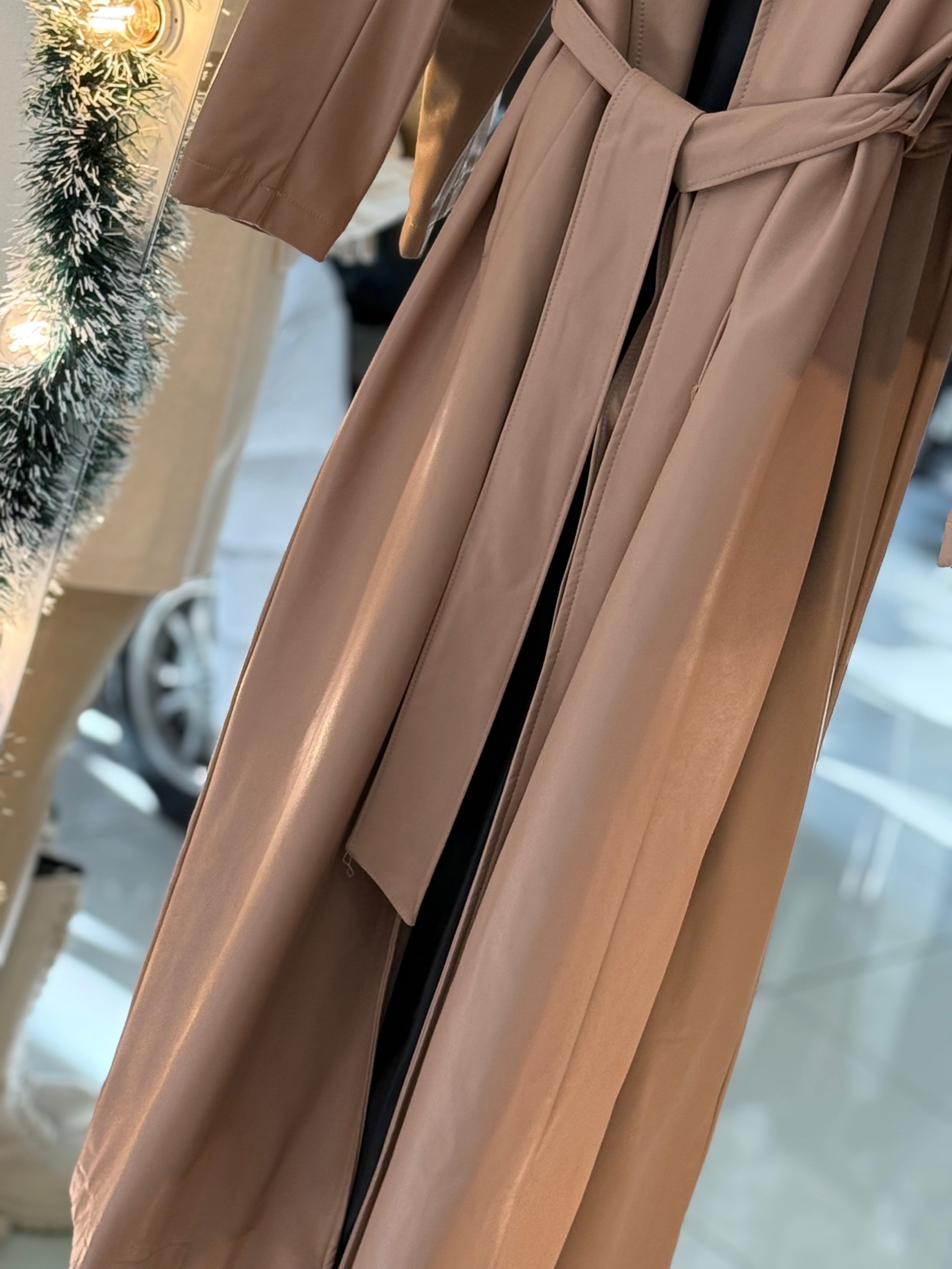 Leather nude long coat