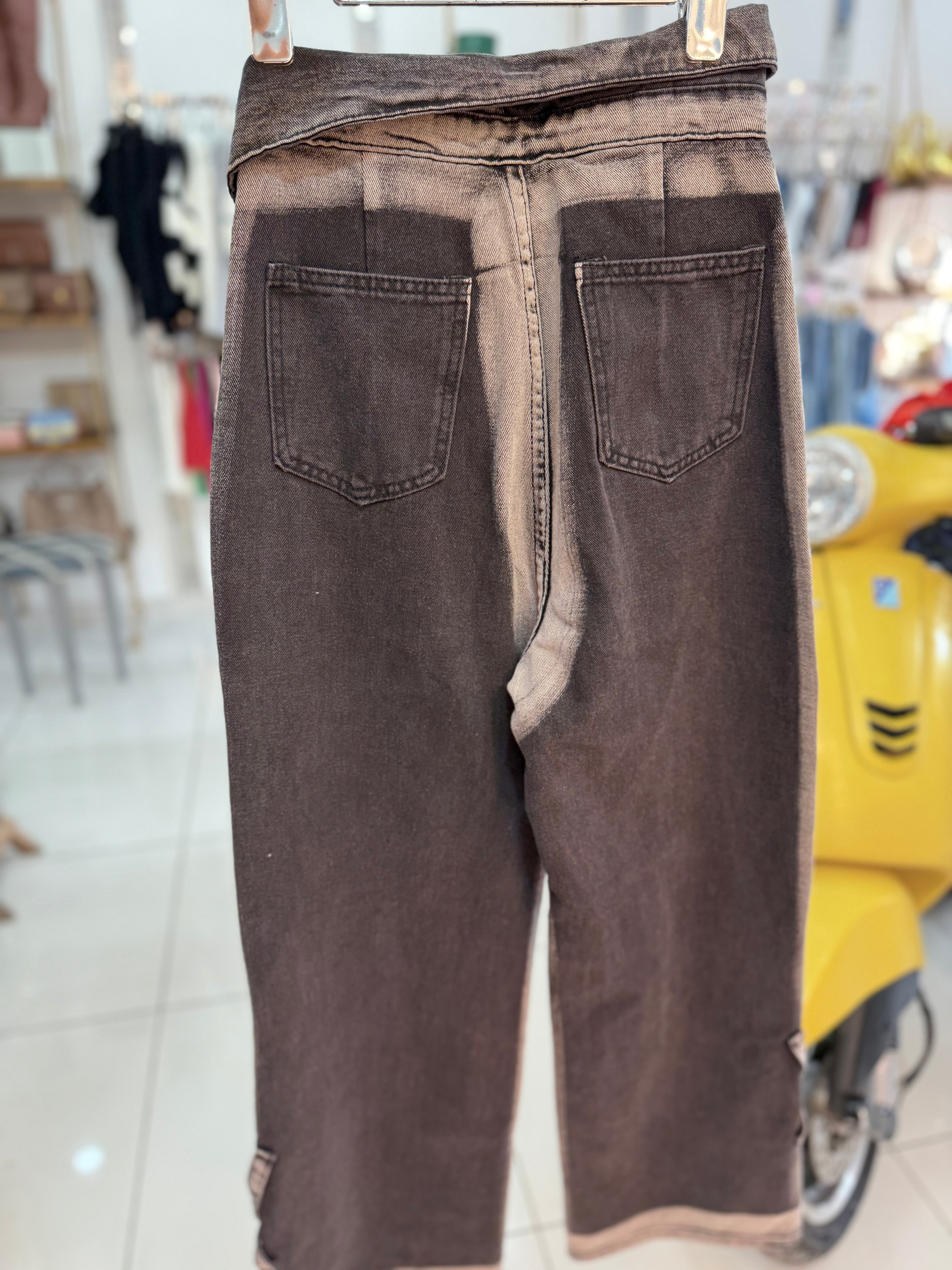 Two-Tone Grey Jeans with Wrapped Waist