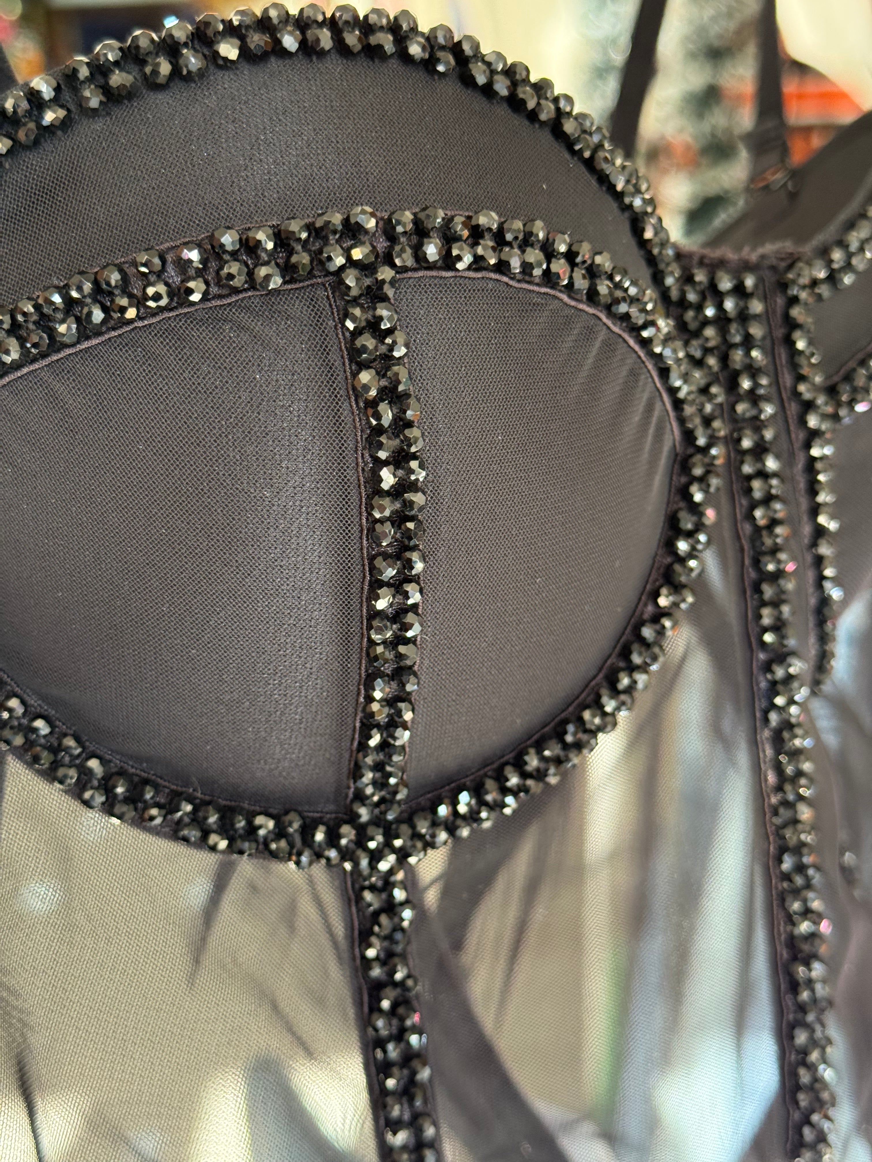 Black Rhinestone See-Through Padded Corset