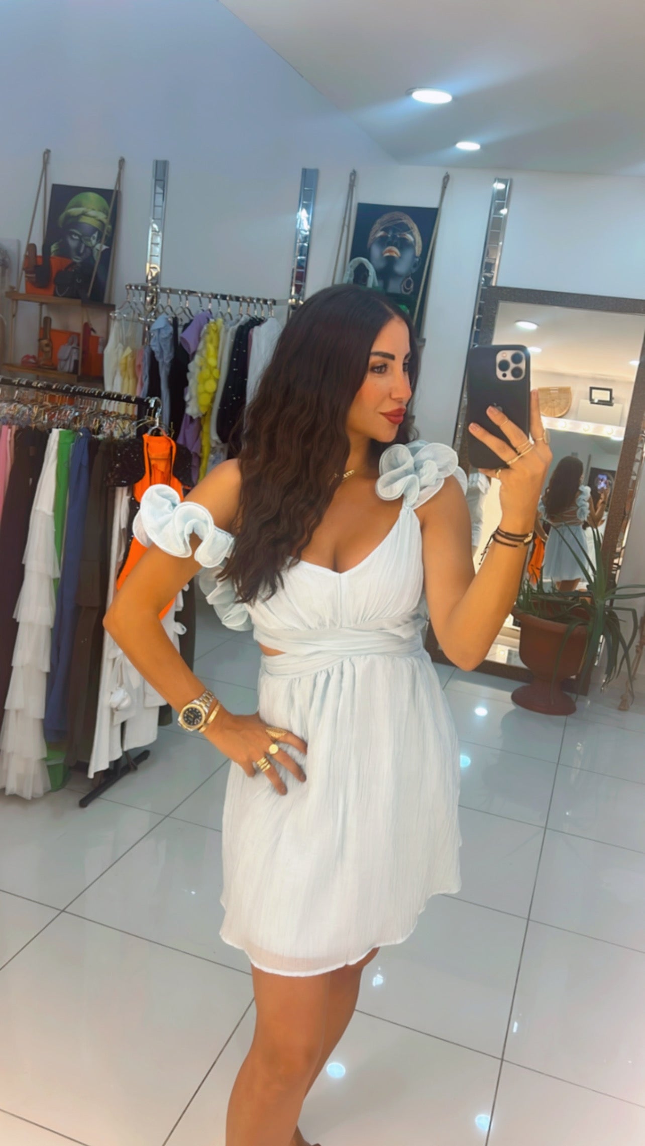 Ruffle Mini Dress with Open Back and Adjustable Straps