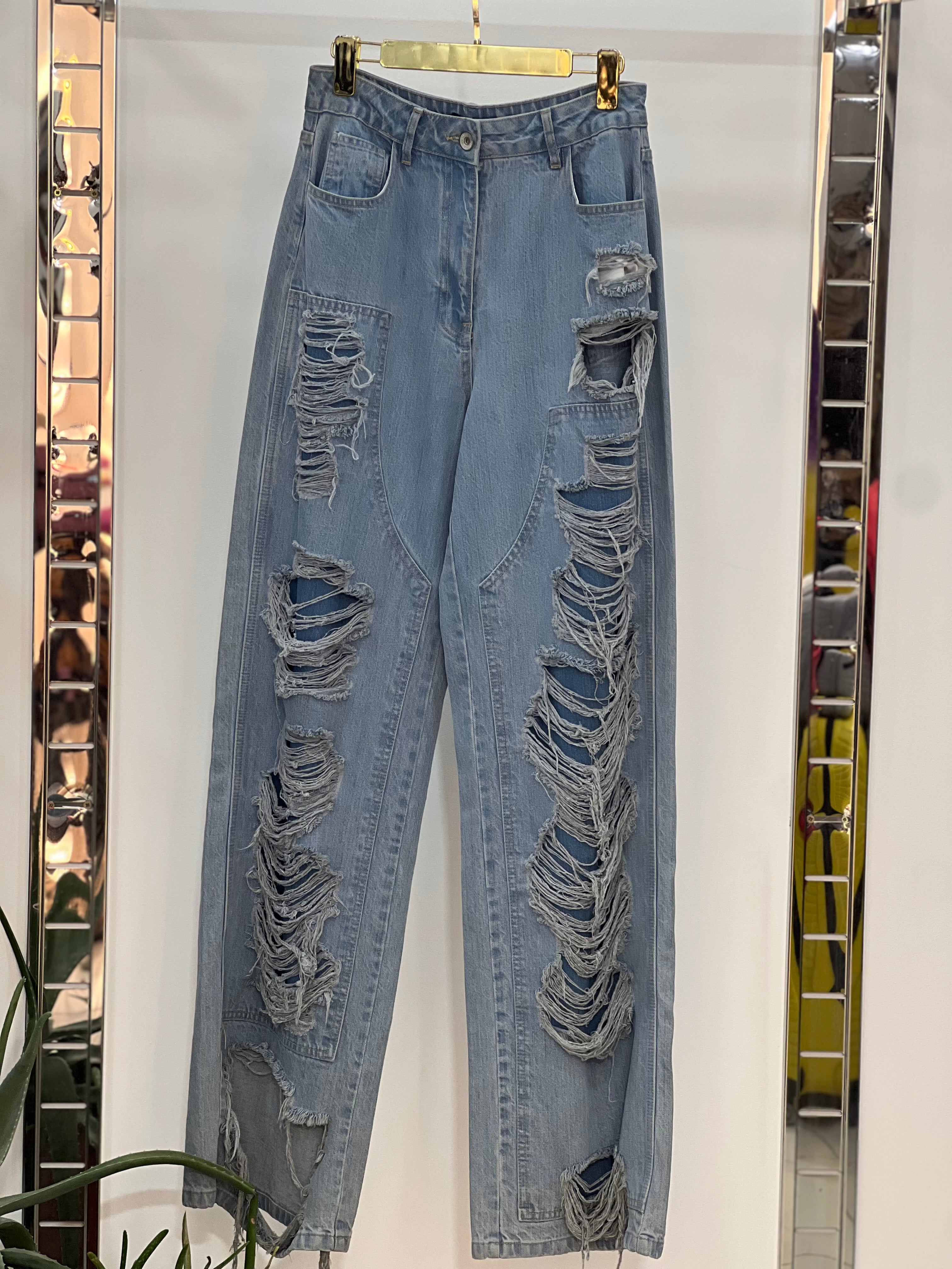 Extreme Distressed High-Waist Denim Jeans