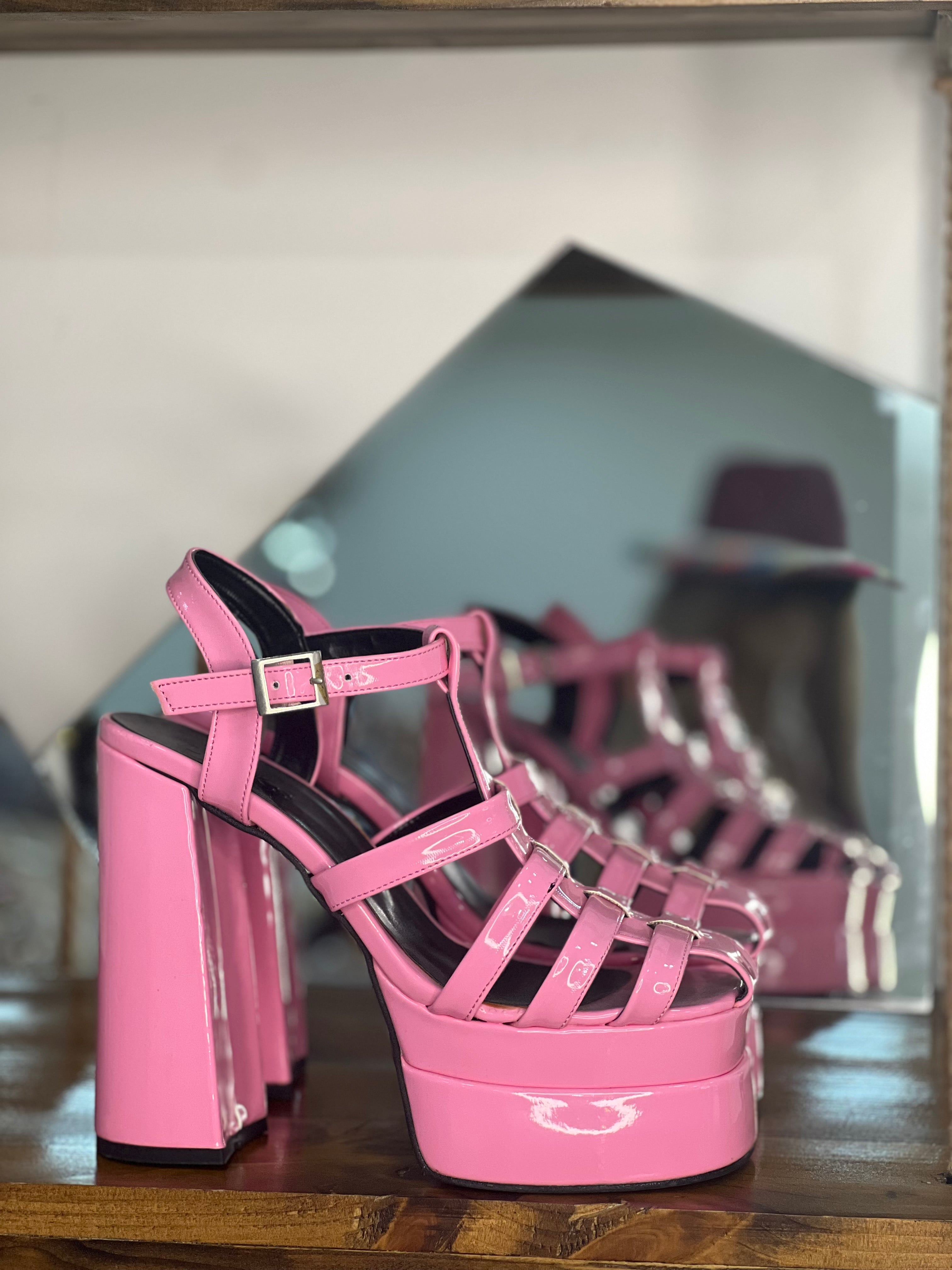 Pink Leather Double Heel