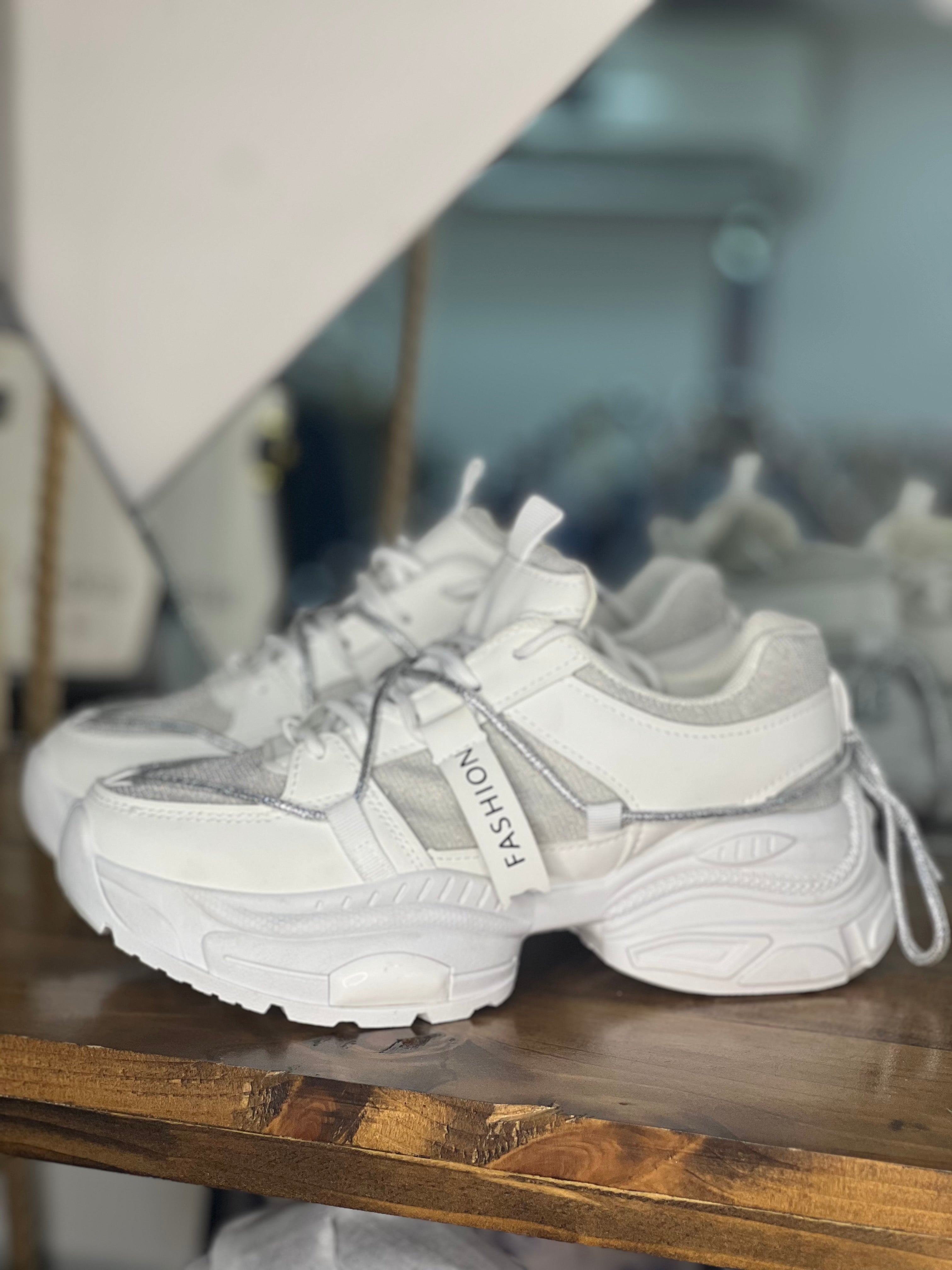 White Sneakers with Silver Laces – Clean Style with a Metallic Twist