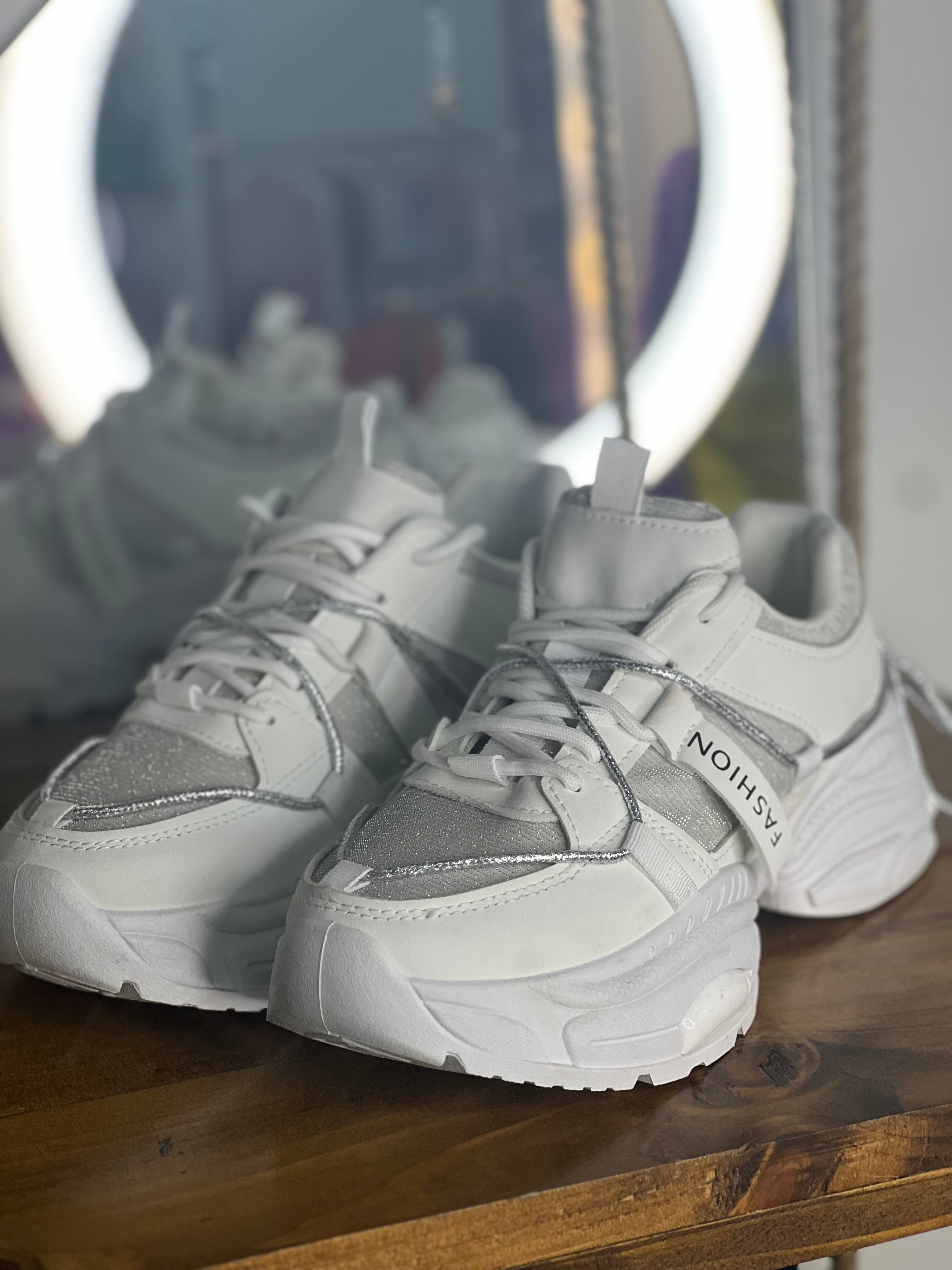 White Sneakers with Silver Laces – Clean Style with a Metallic Twist