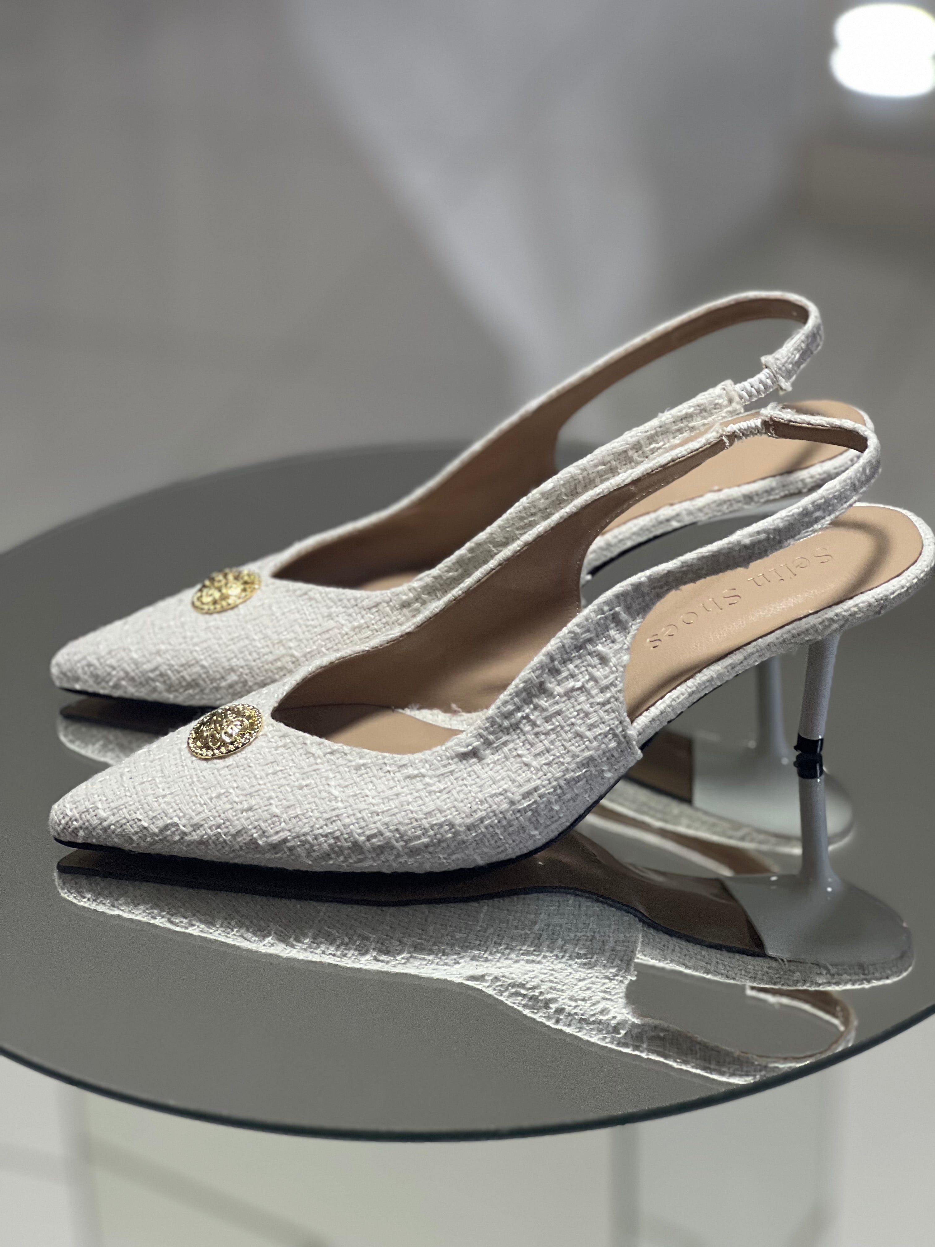 Elegant Tweed Medallion Slingbacks