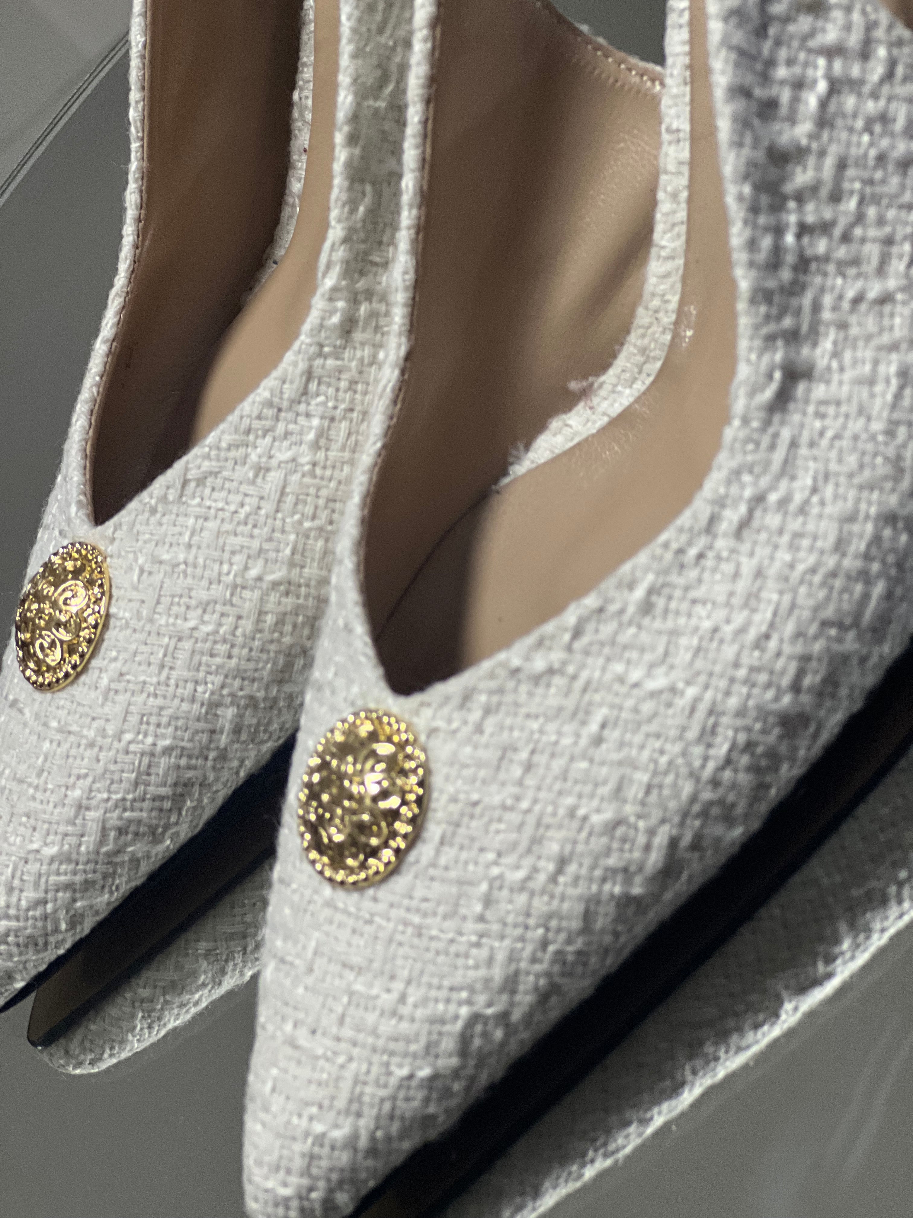 Elegant Tweed Medallion Slingbacks