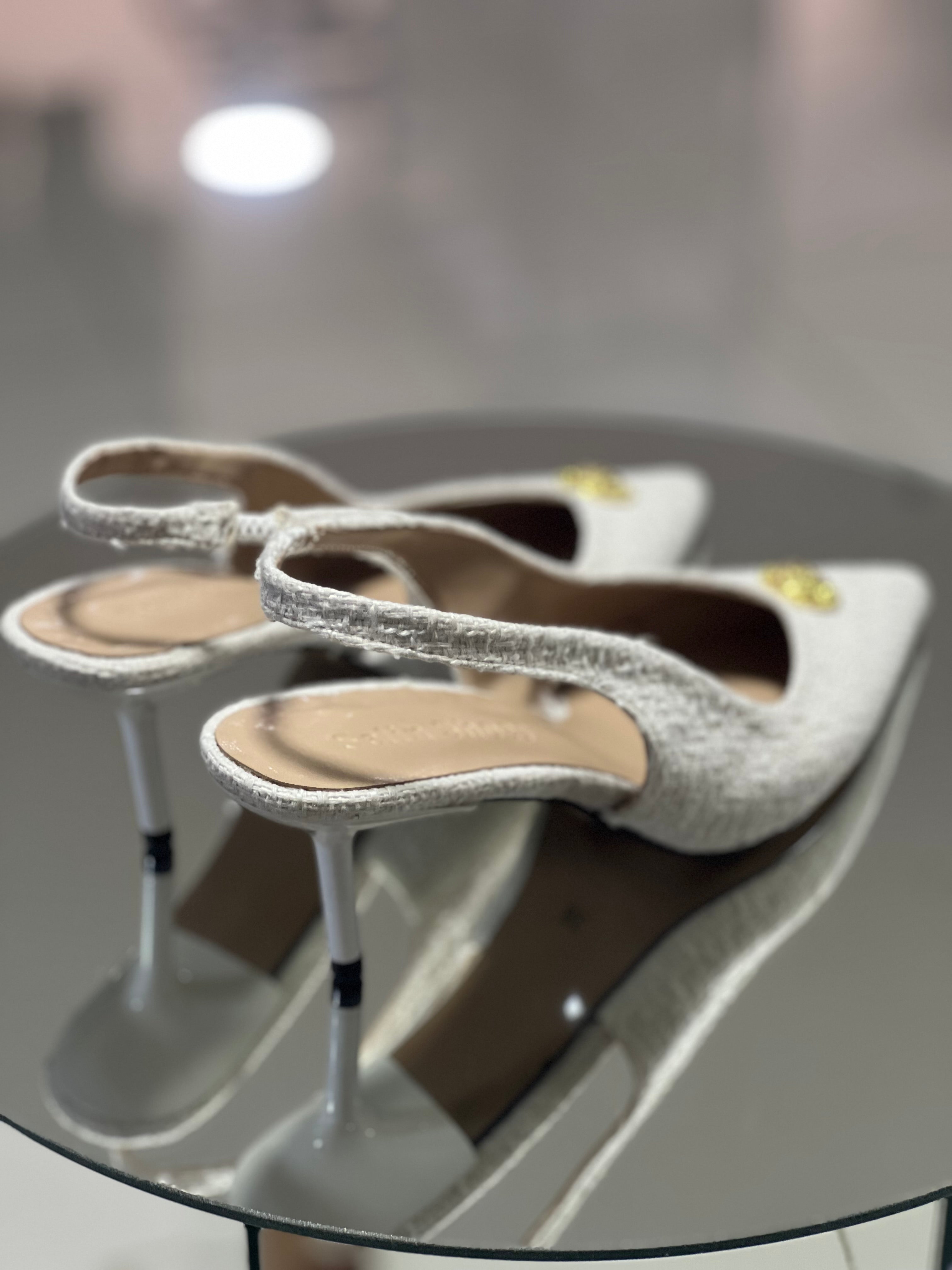 Elegant Tweed Medallion Slingbacks