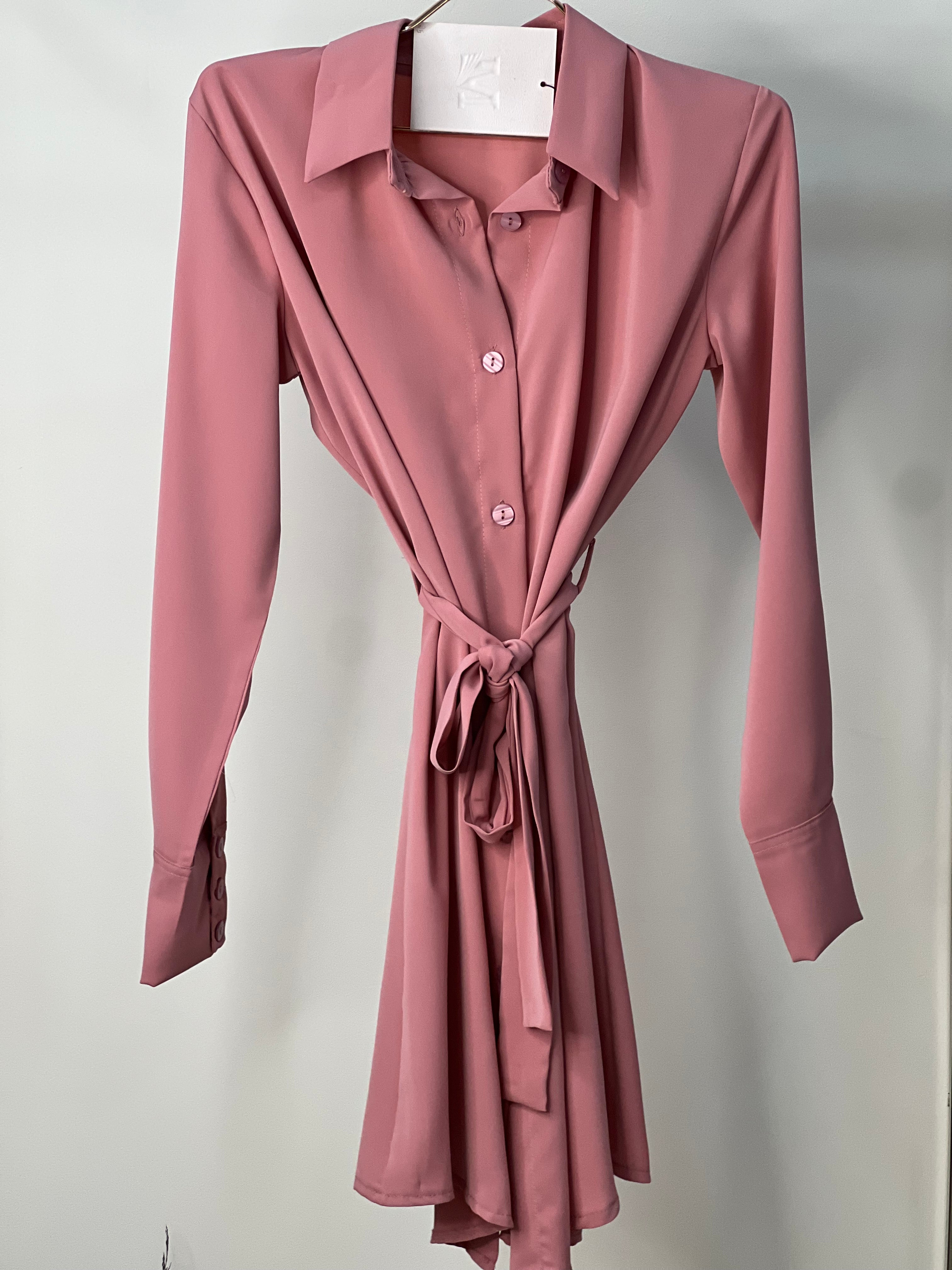 Draped Shirt Dress in Dusty Rose