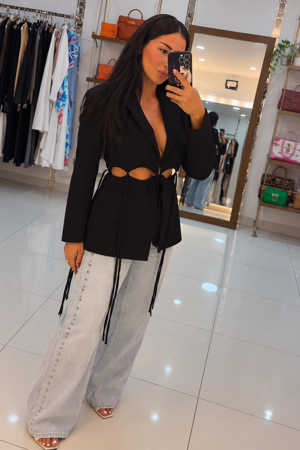 Cut-Out Tie Detail Blazer