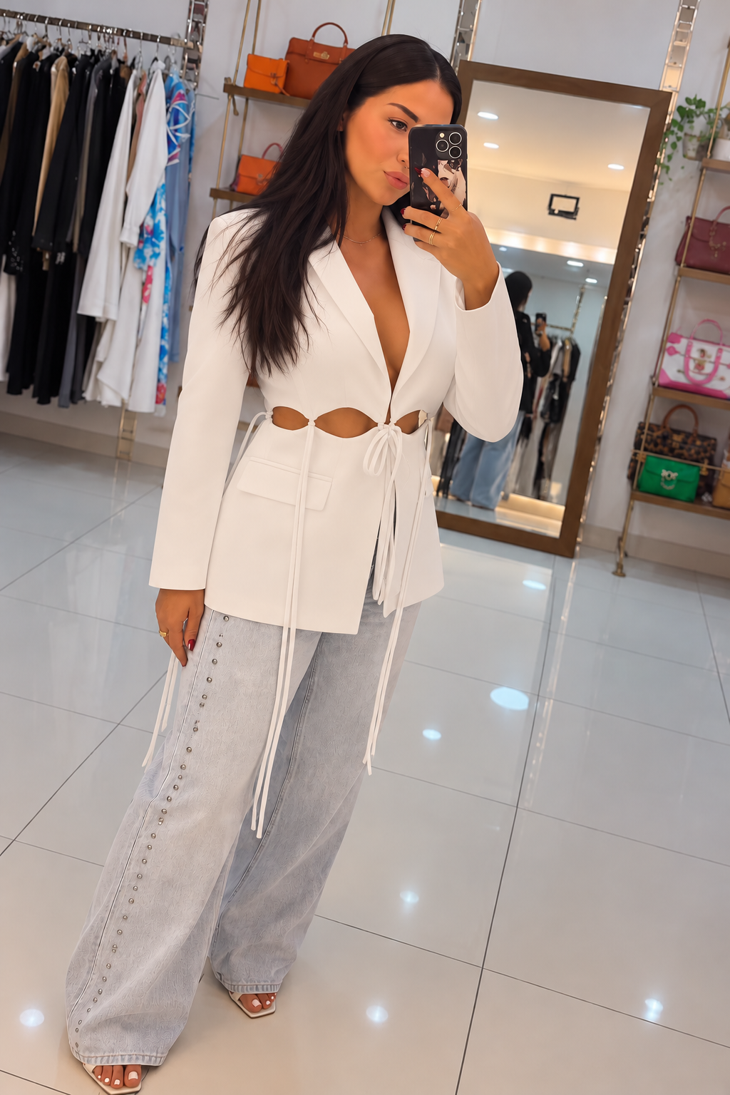 Cut-Out Tie Detail Blazer