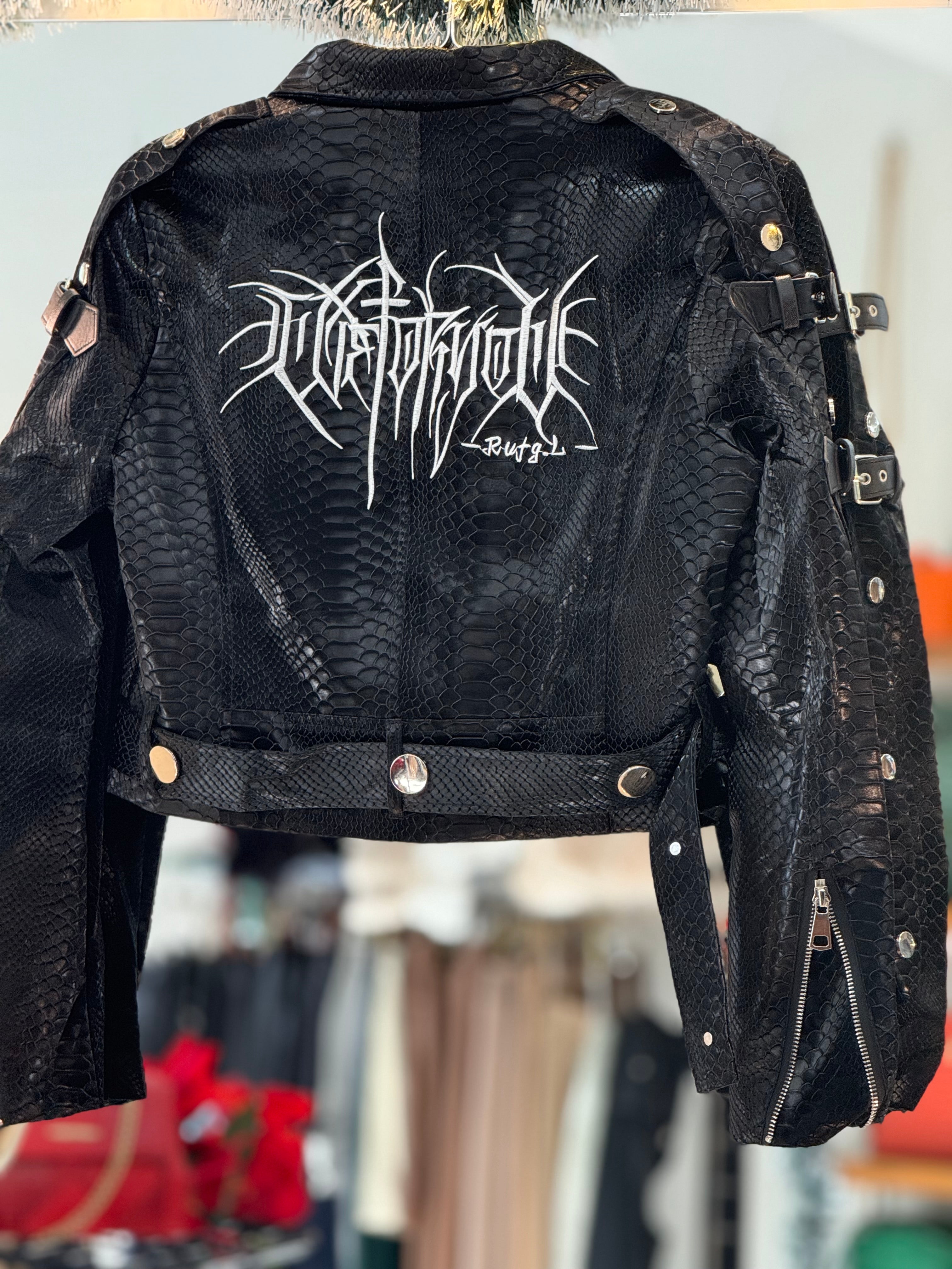 Leather crocco crop jacket