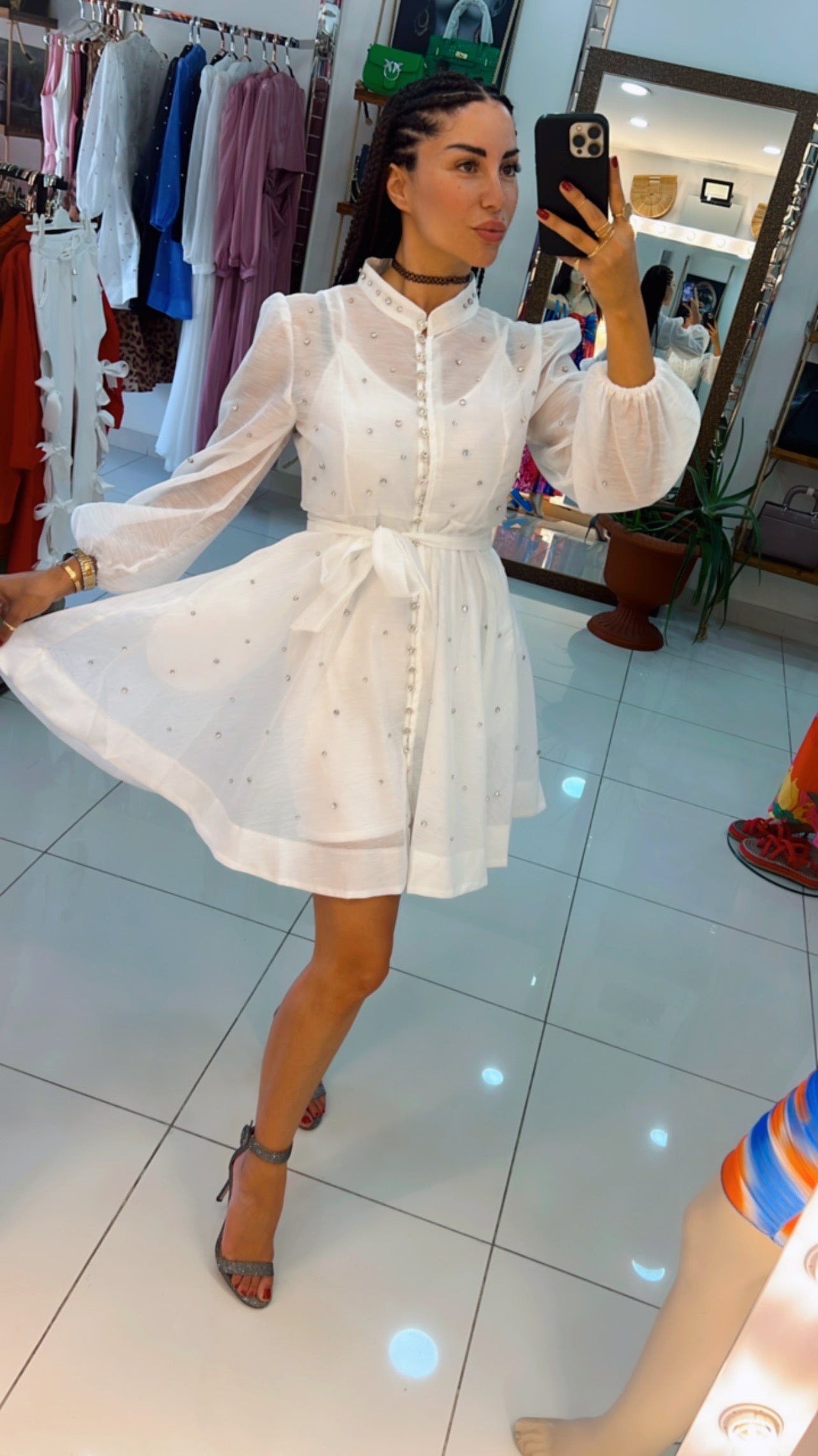 Crystal-Studded Wrap Dress – Light, Elegant & Effortlessly Chic