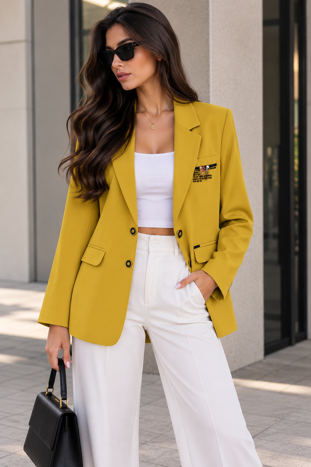 Chic Mustard Yellow Tailored Blazer