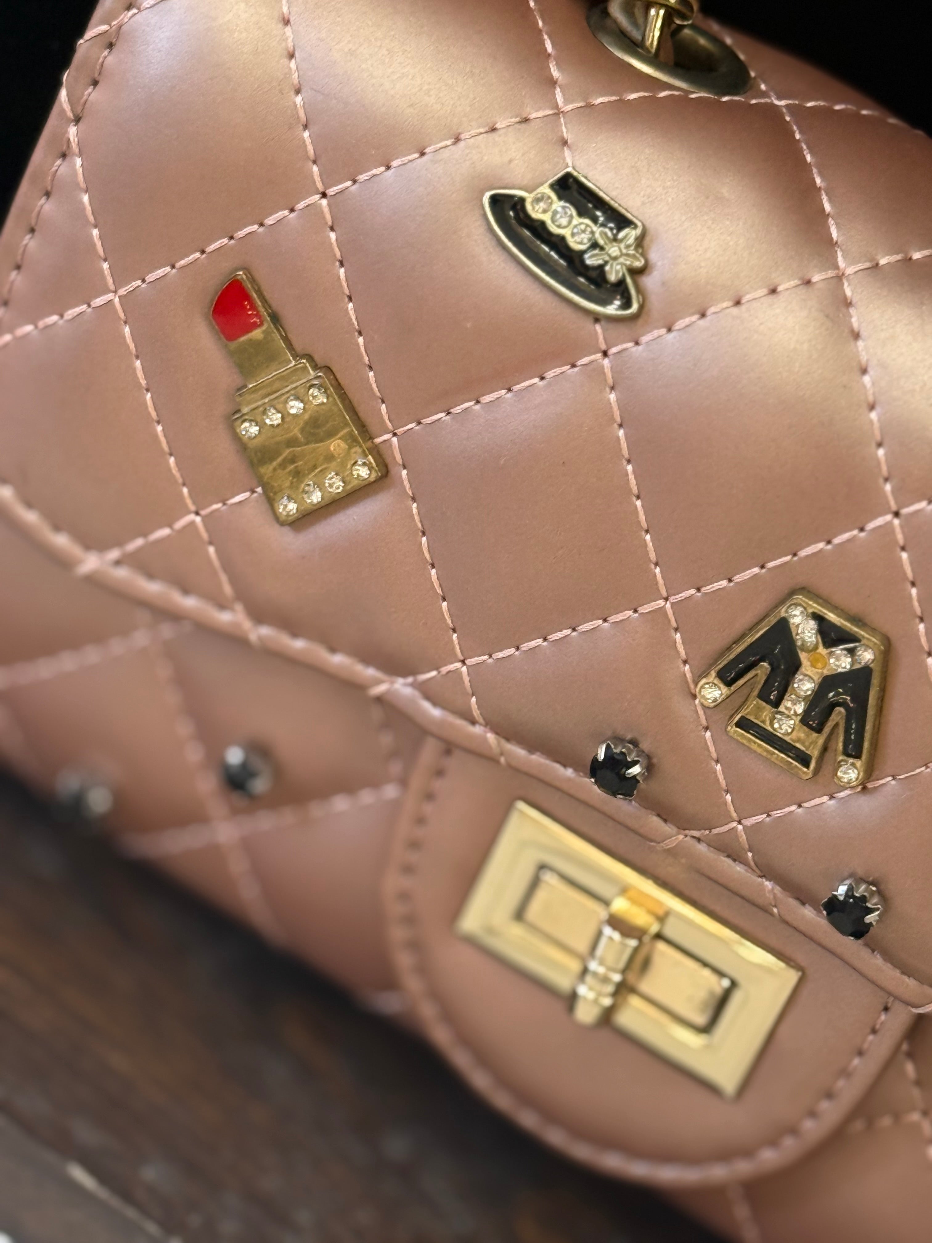 Blush Quilted Mini Bag with Gold Charms