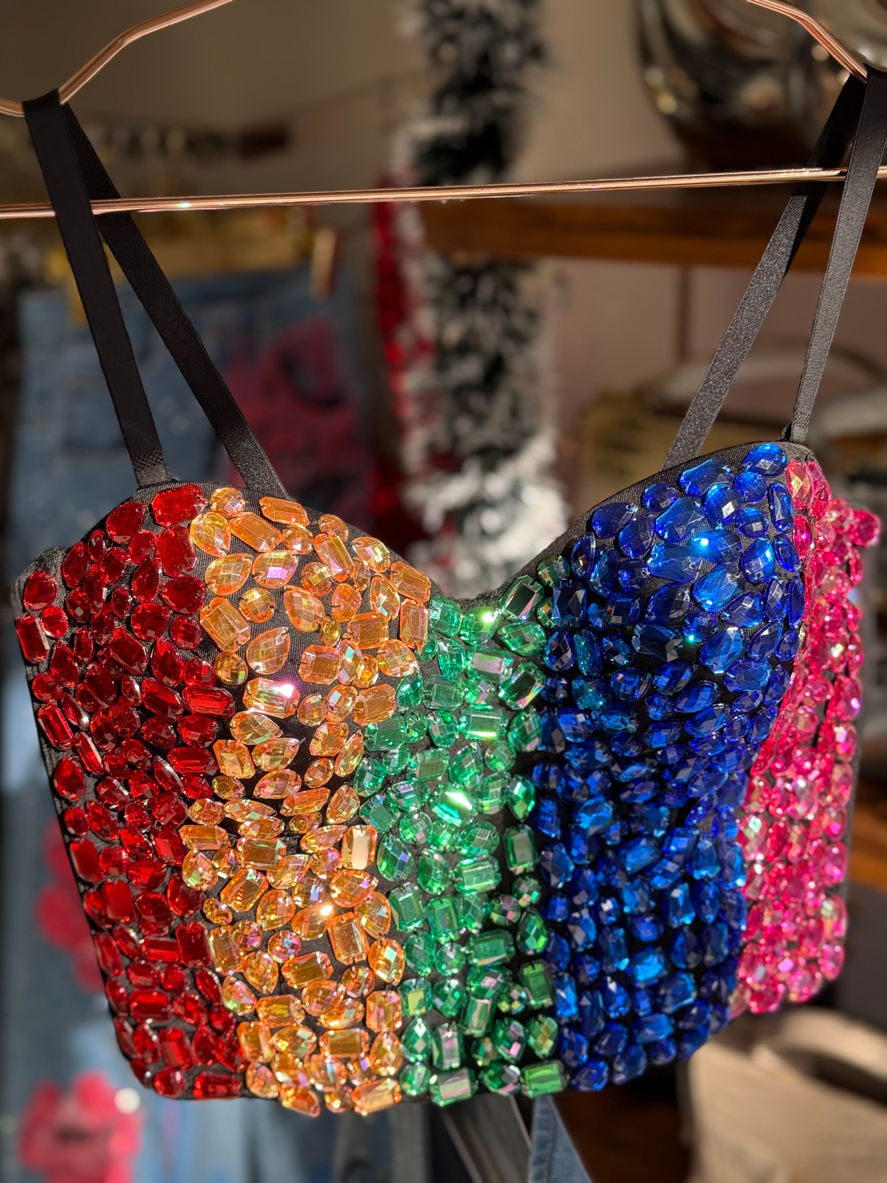 Multicolor Rhinestoned Padded Corset