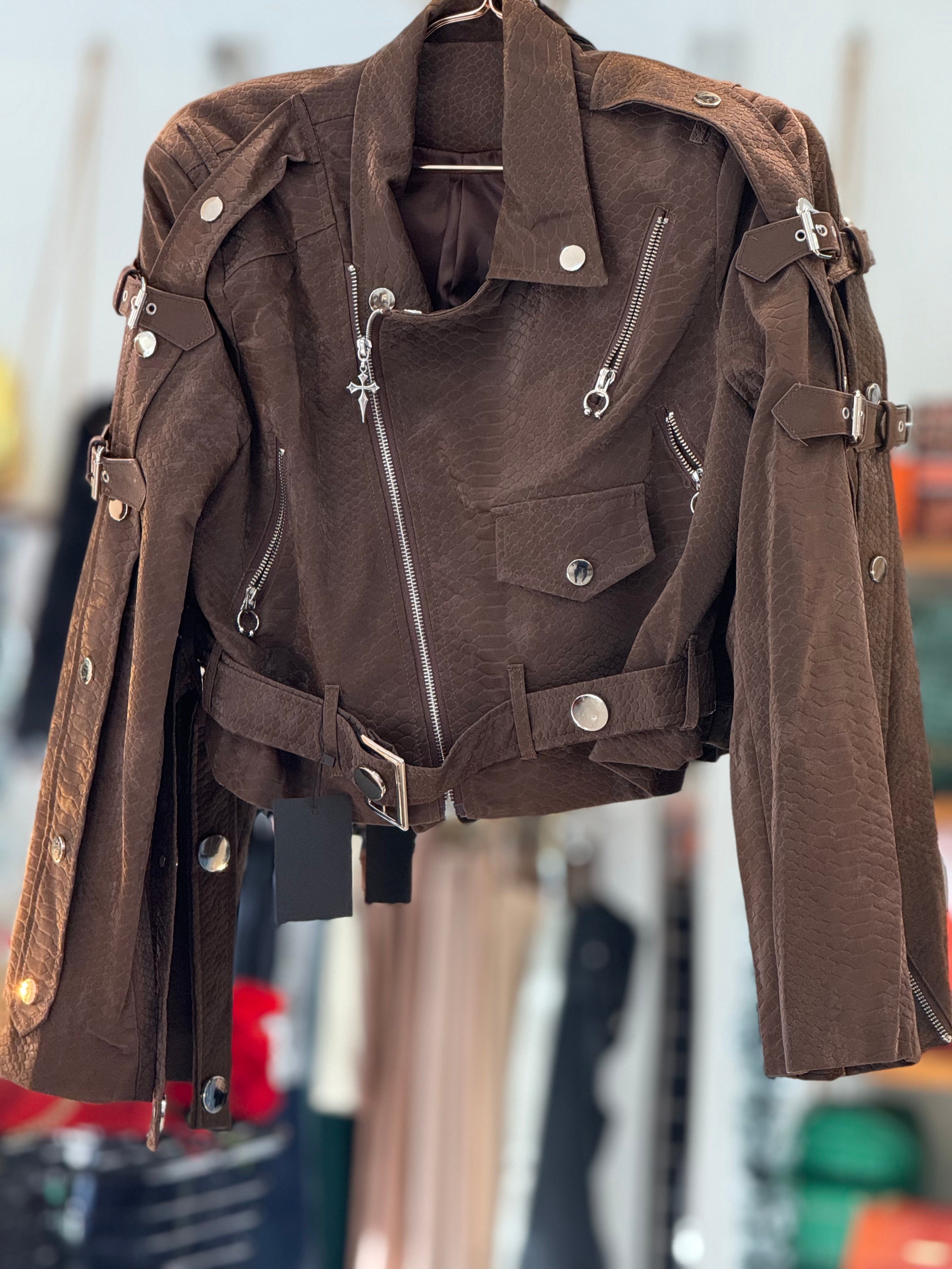 Leather crocco crop jacket