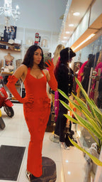 Bandage red flower dress with gloves