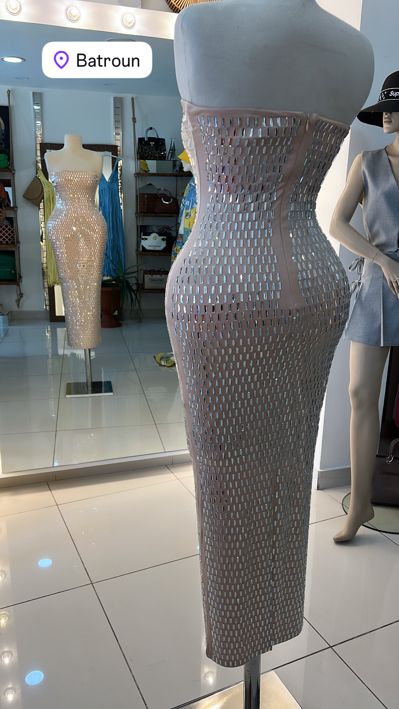 Sleek Stone-Studded Bandage Gown
