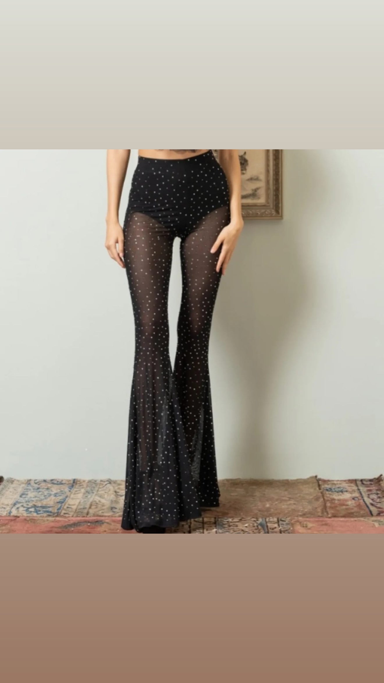 See through full rhinestones pant