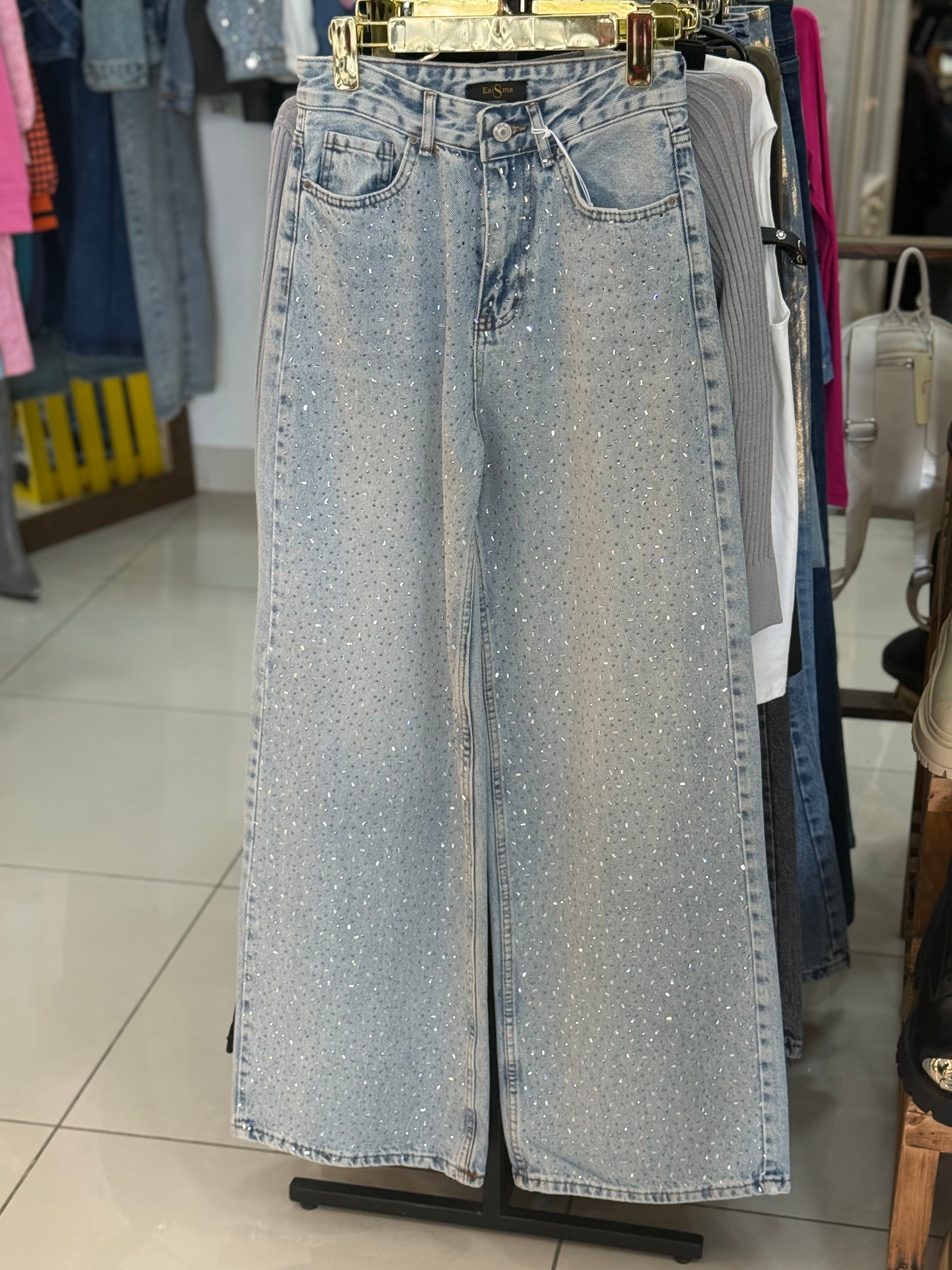 Rhinestones denim jeans