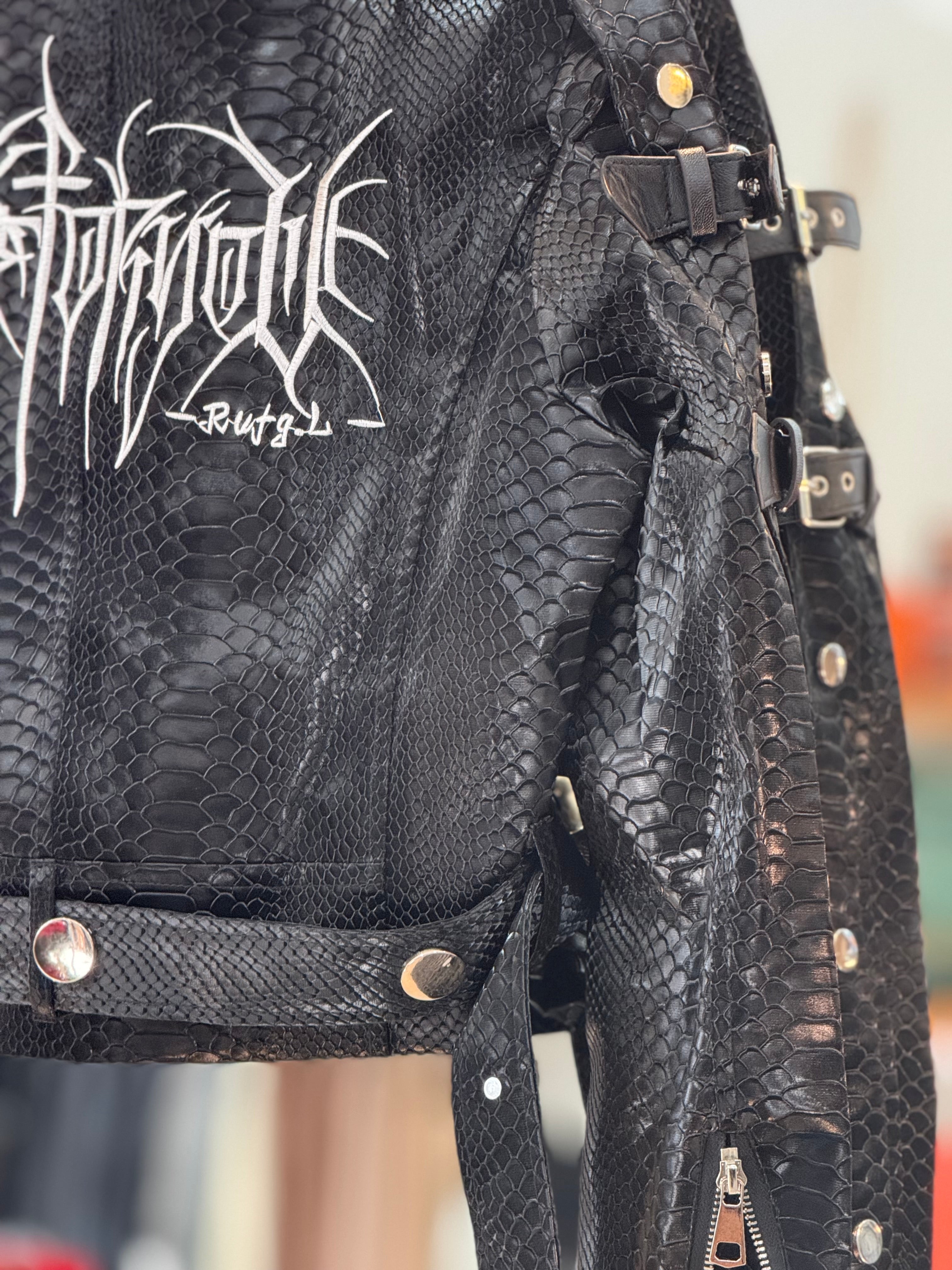 Leather crocco crop jacket