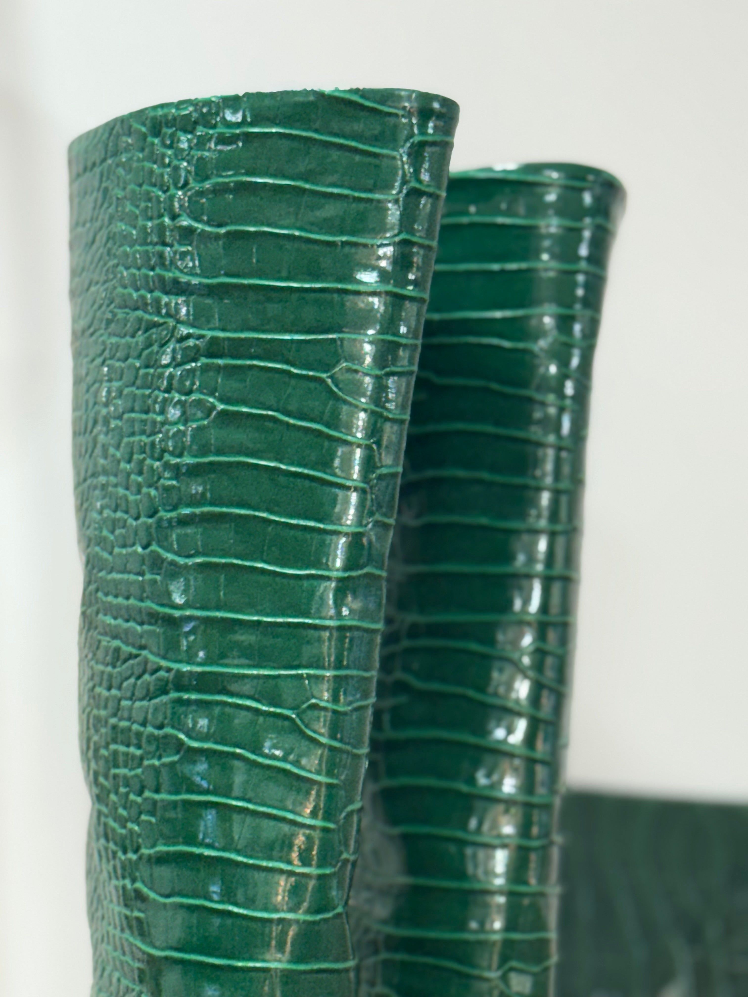 Leather croco high heels boots