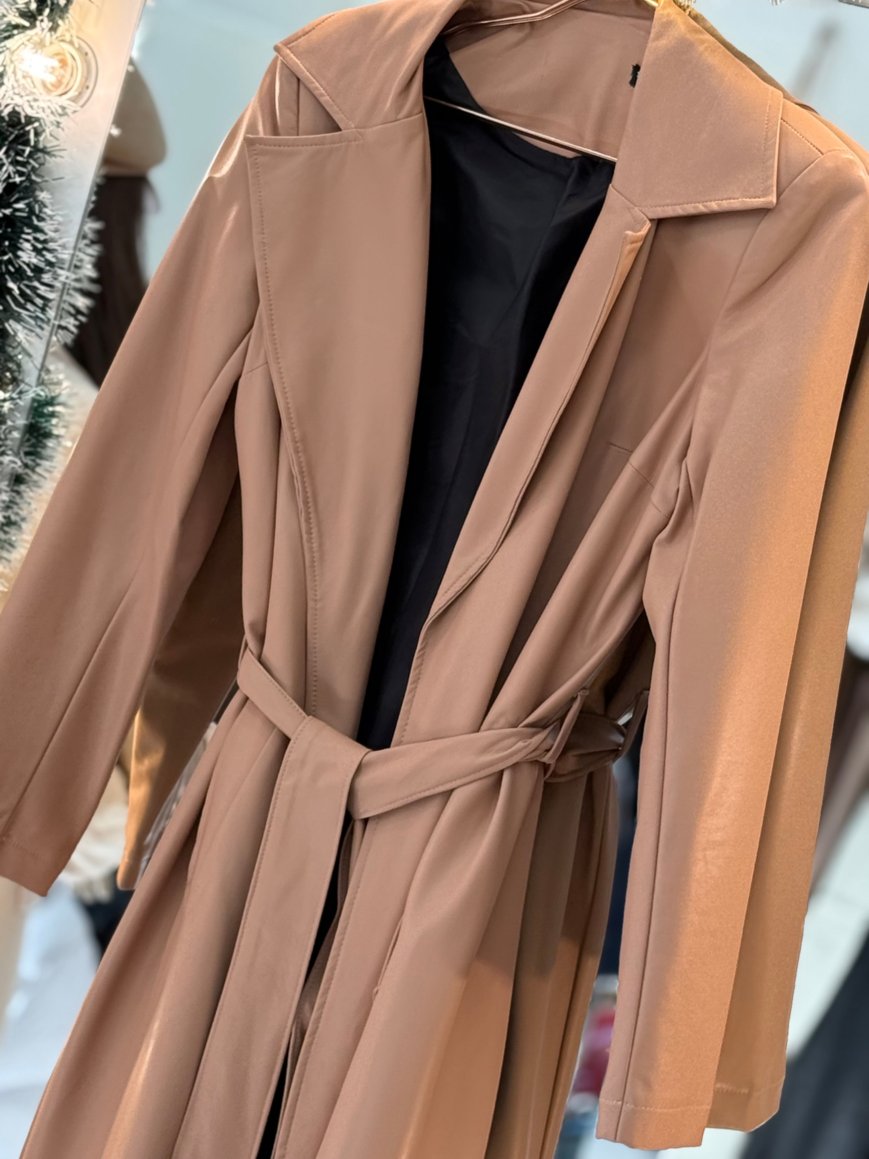 Leather nude long coat