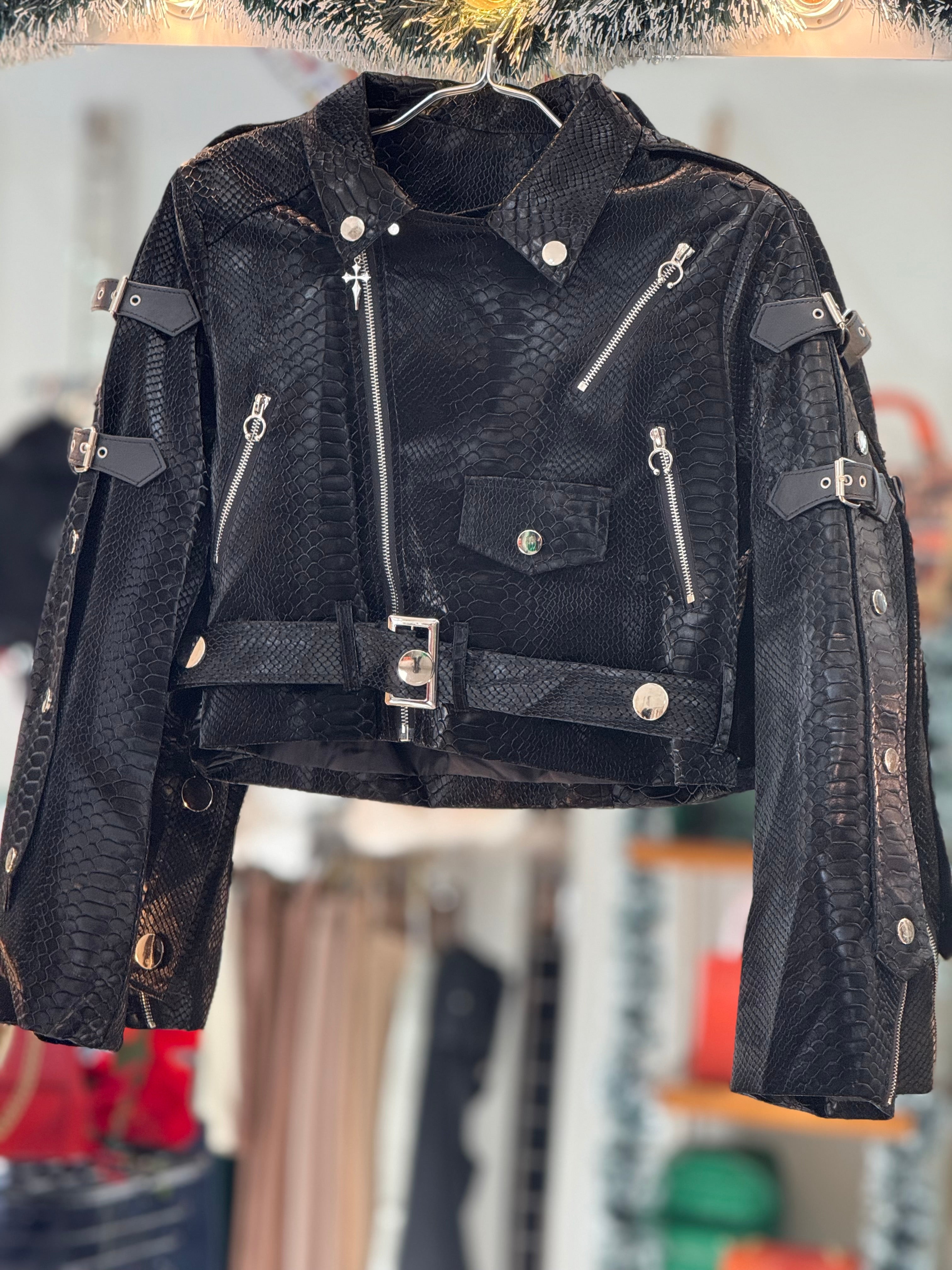 Leather crocco crop jacket