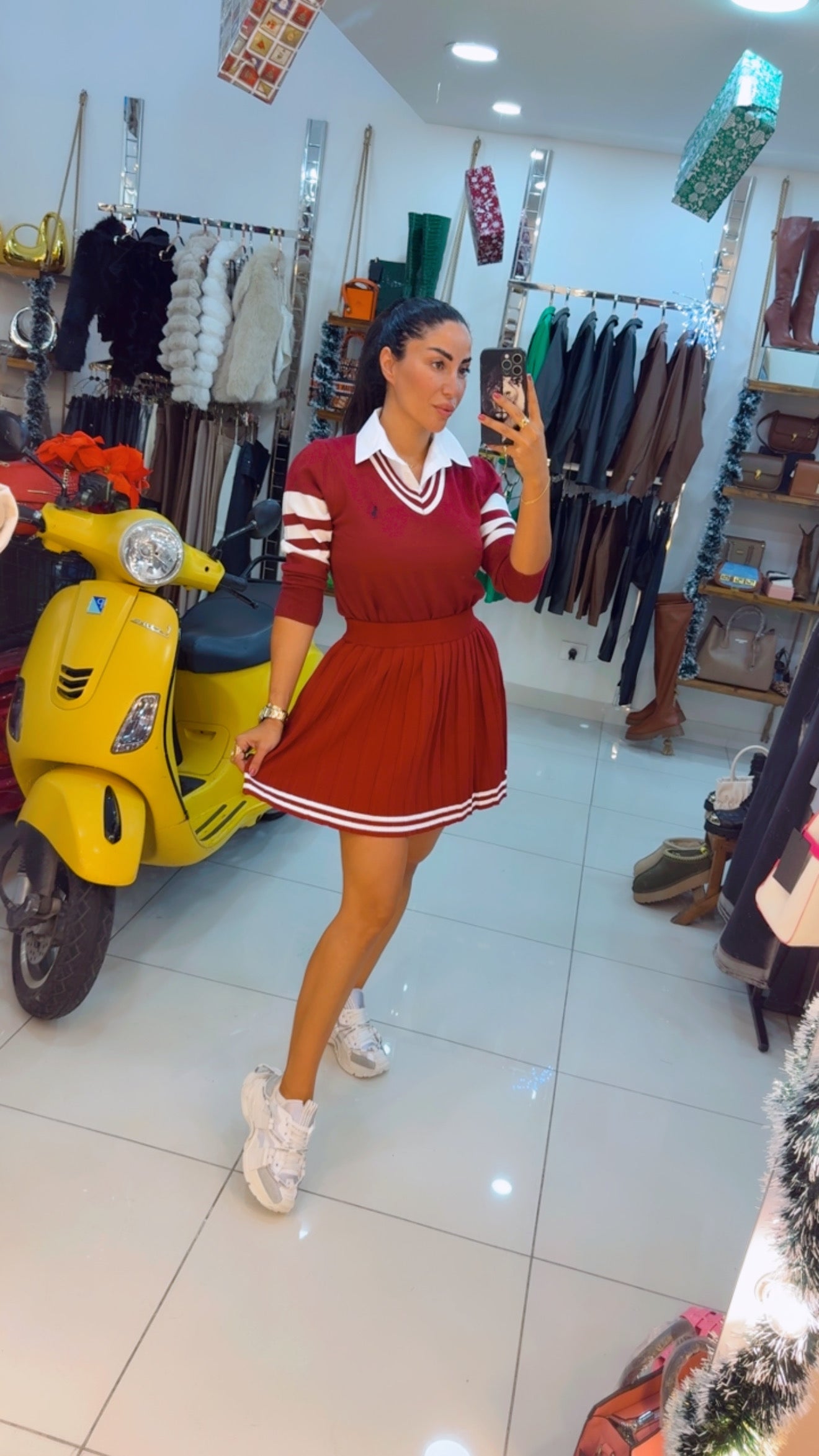 Preppy Knit Sweater with Striped Sleeves