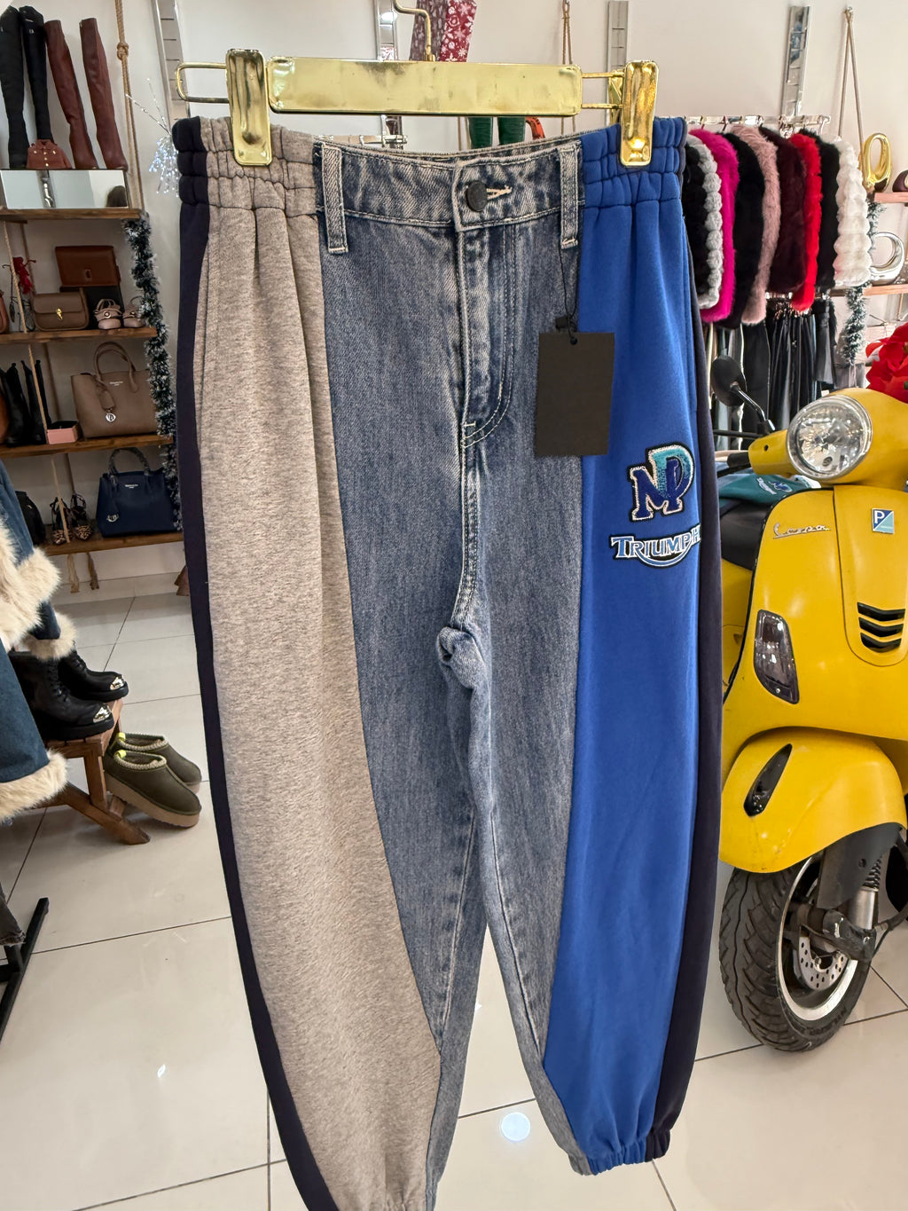 Tri-Tone Denim Jogger Pants – Sporty Chic Edition