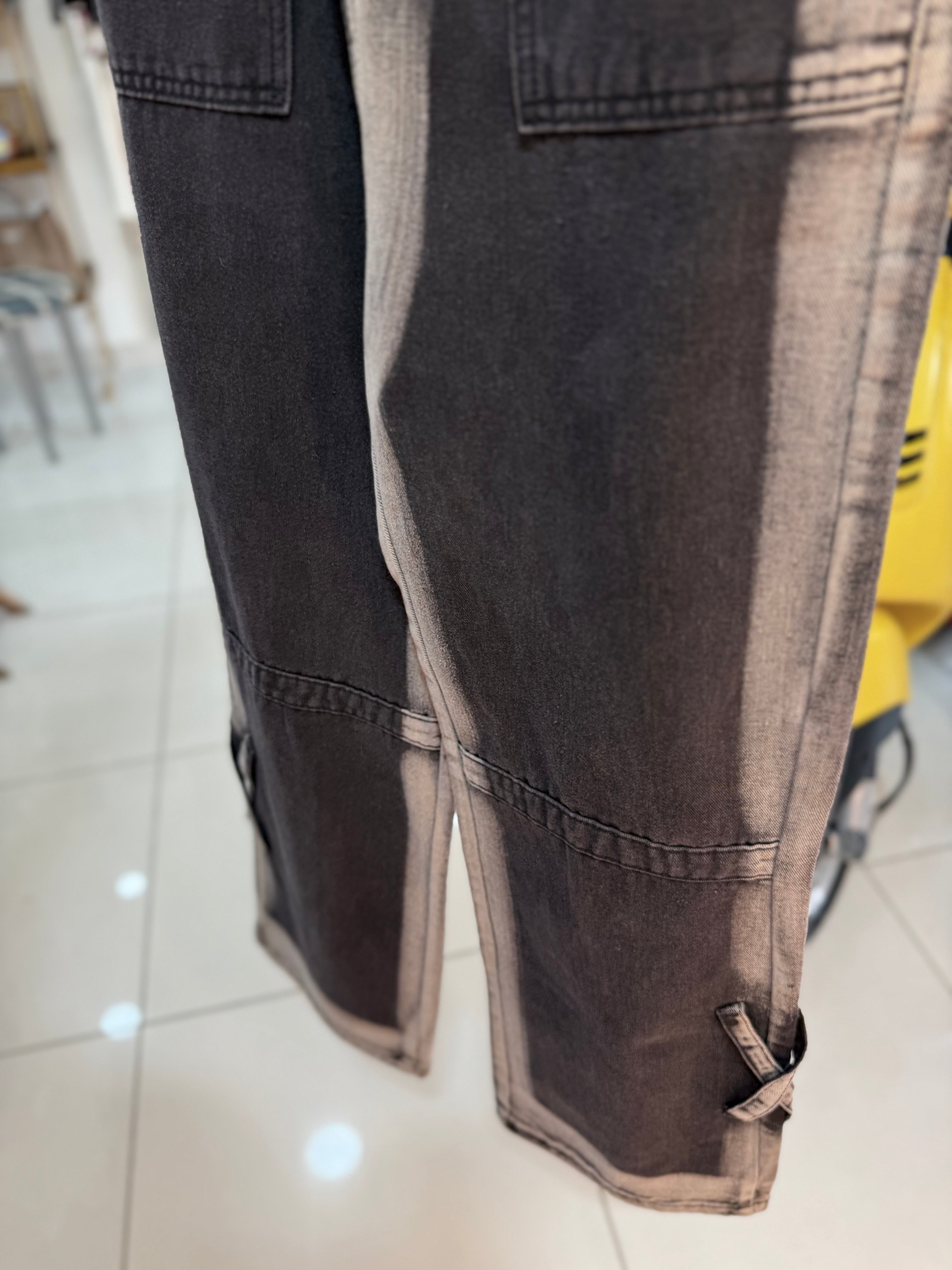 Two-Tone Grey Jeans with Wrapped Waist