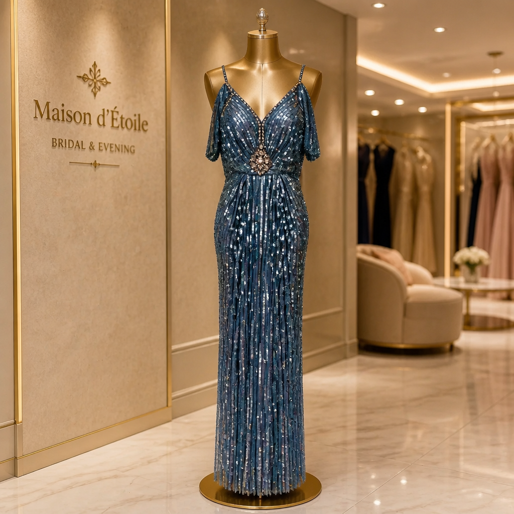 Haute Couture Turquoise Crystal Gown