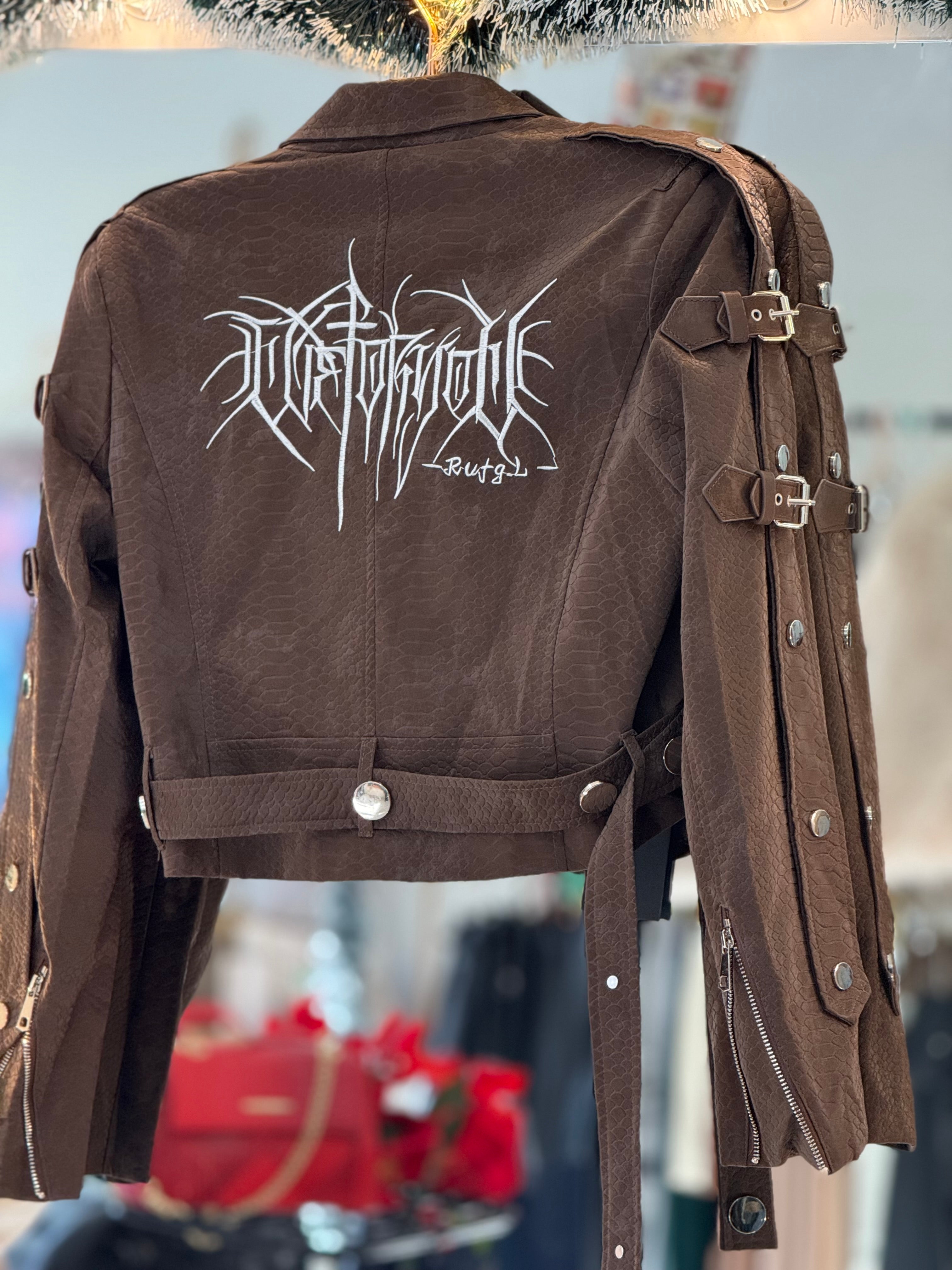 Leather crocco crop jacket