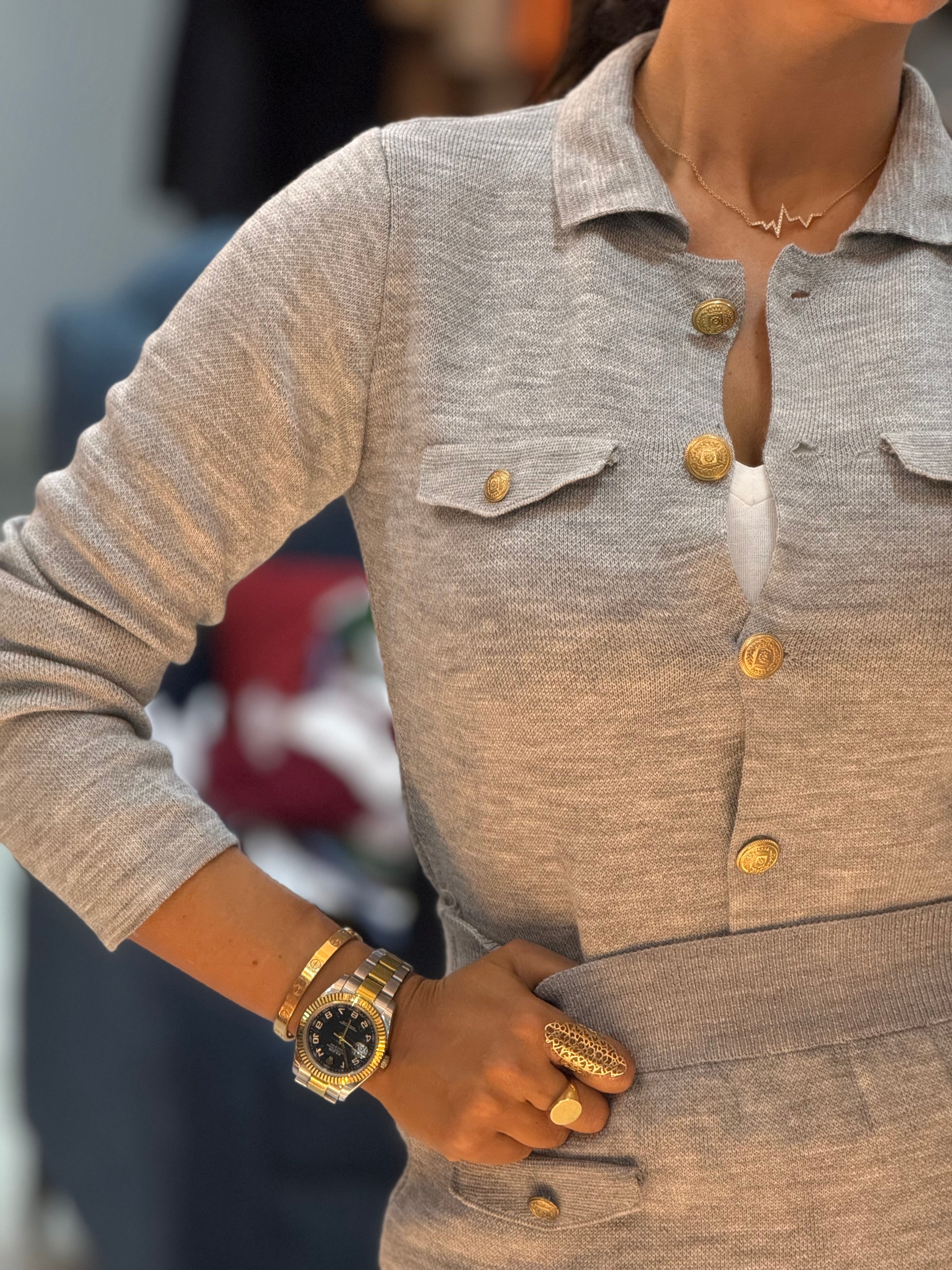 Grey knit sweater & skirt
