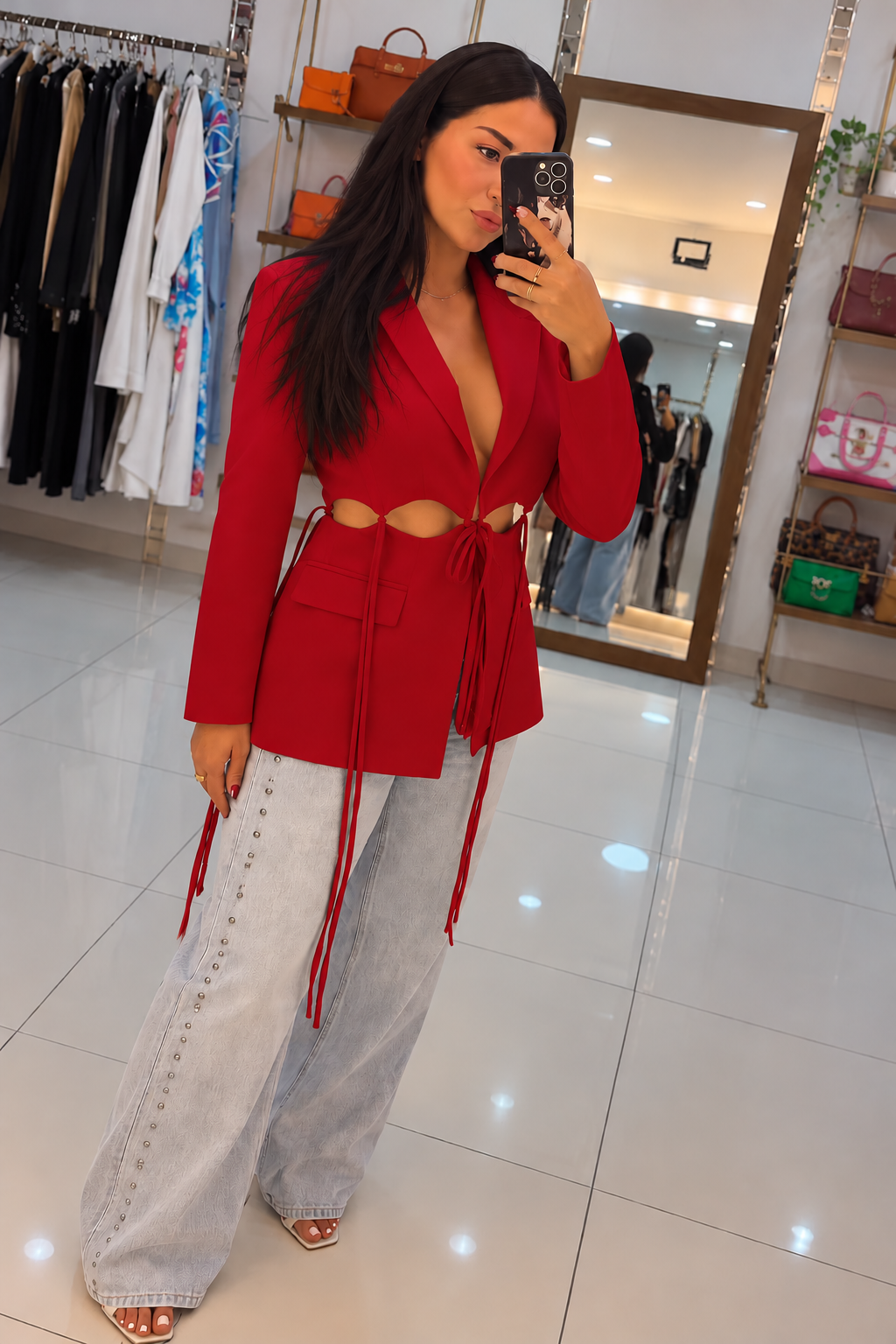 Cut-Out Tie Detail Blazer