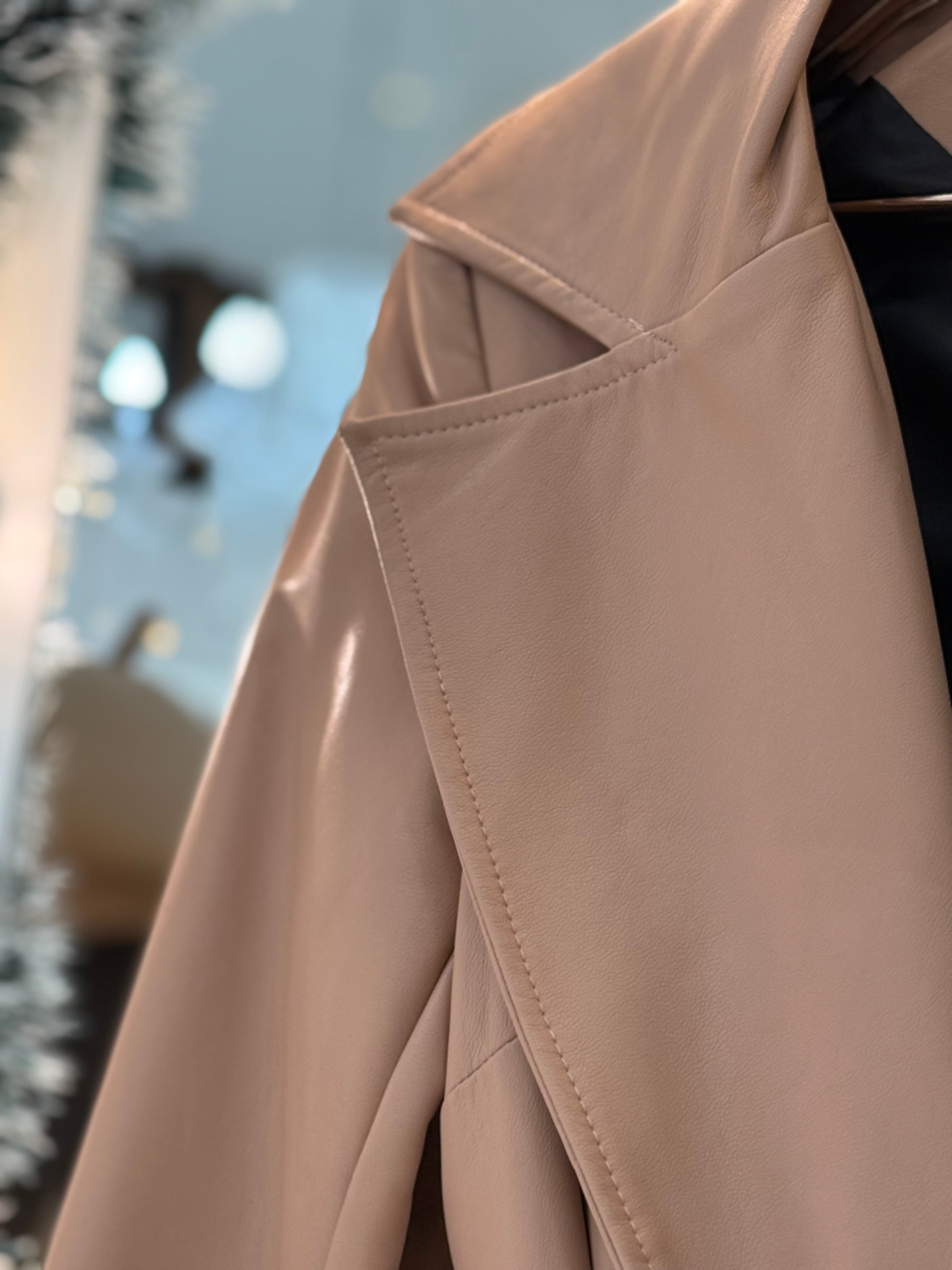 Leather nude long coat