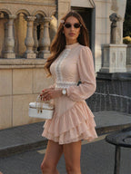 Chiffon Fabric Guipure Lace Detailed Dress