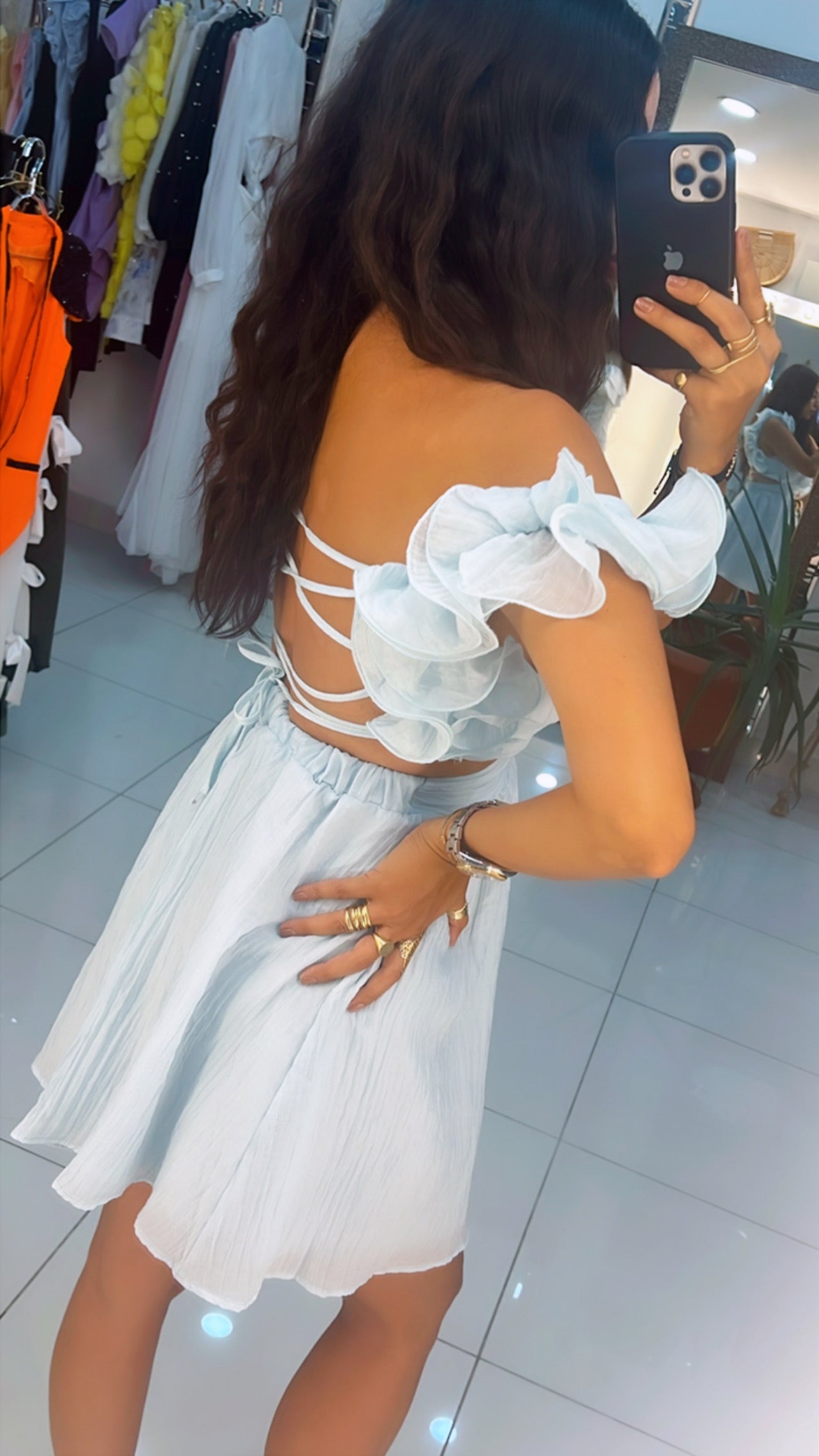 Ruffle Mini Dress with Open Back and Adjustable Straps