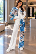 Urban Leopard Print Two-Piece Tracksuit – White & Blue