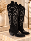 Black Suede Embroidered Cowboy Boots